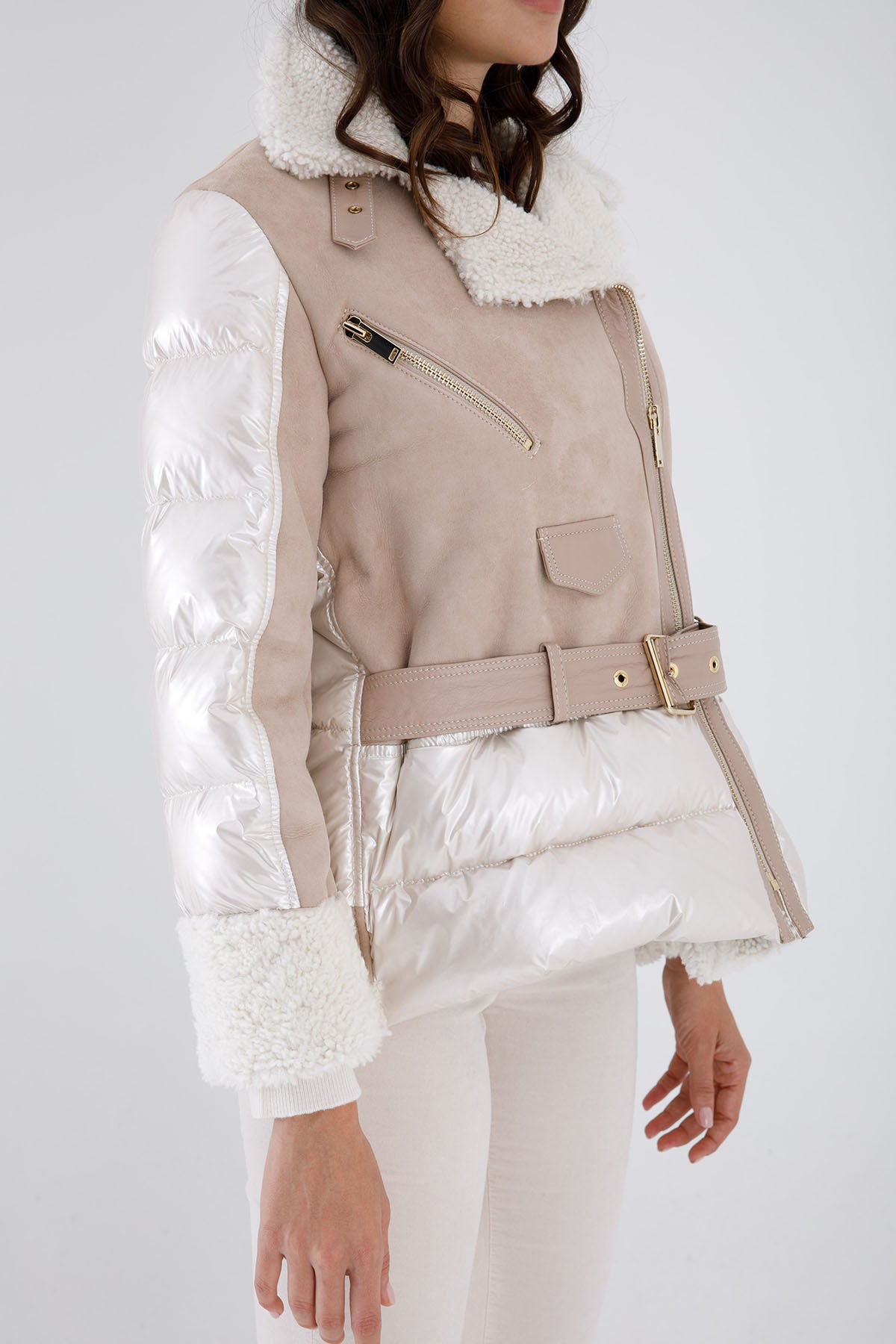 Flo & Clo Kemerli Deri Shearling Puffer Kaban-Libas Trendy Fashion Store