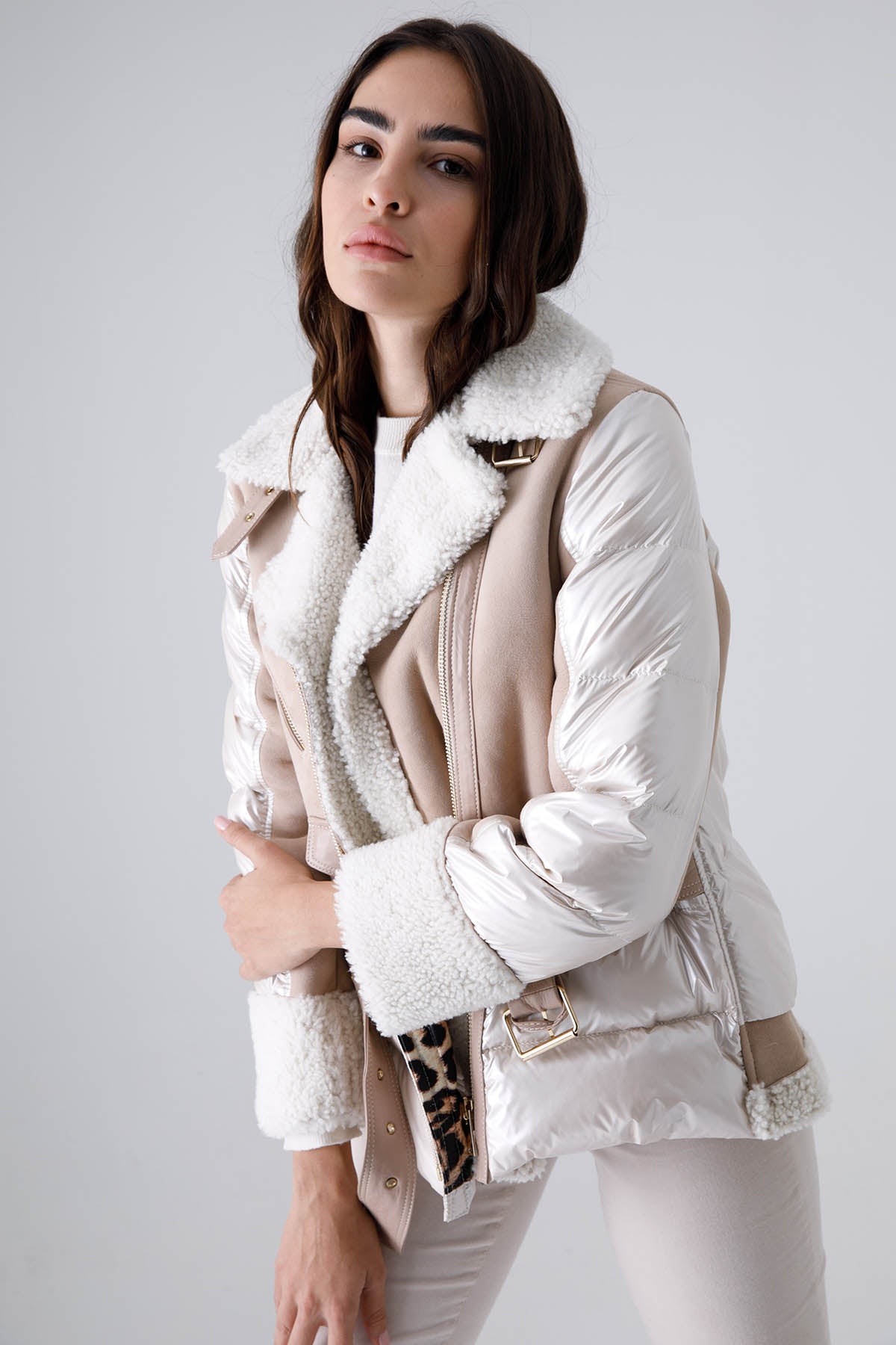 Flo & Clo Kemerli Deri Shearling Puffer Kaban-Libas Trendy Fashion Store