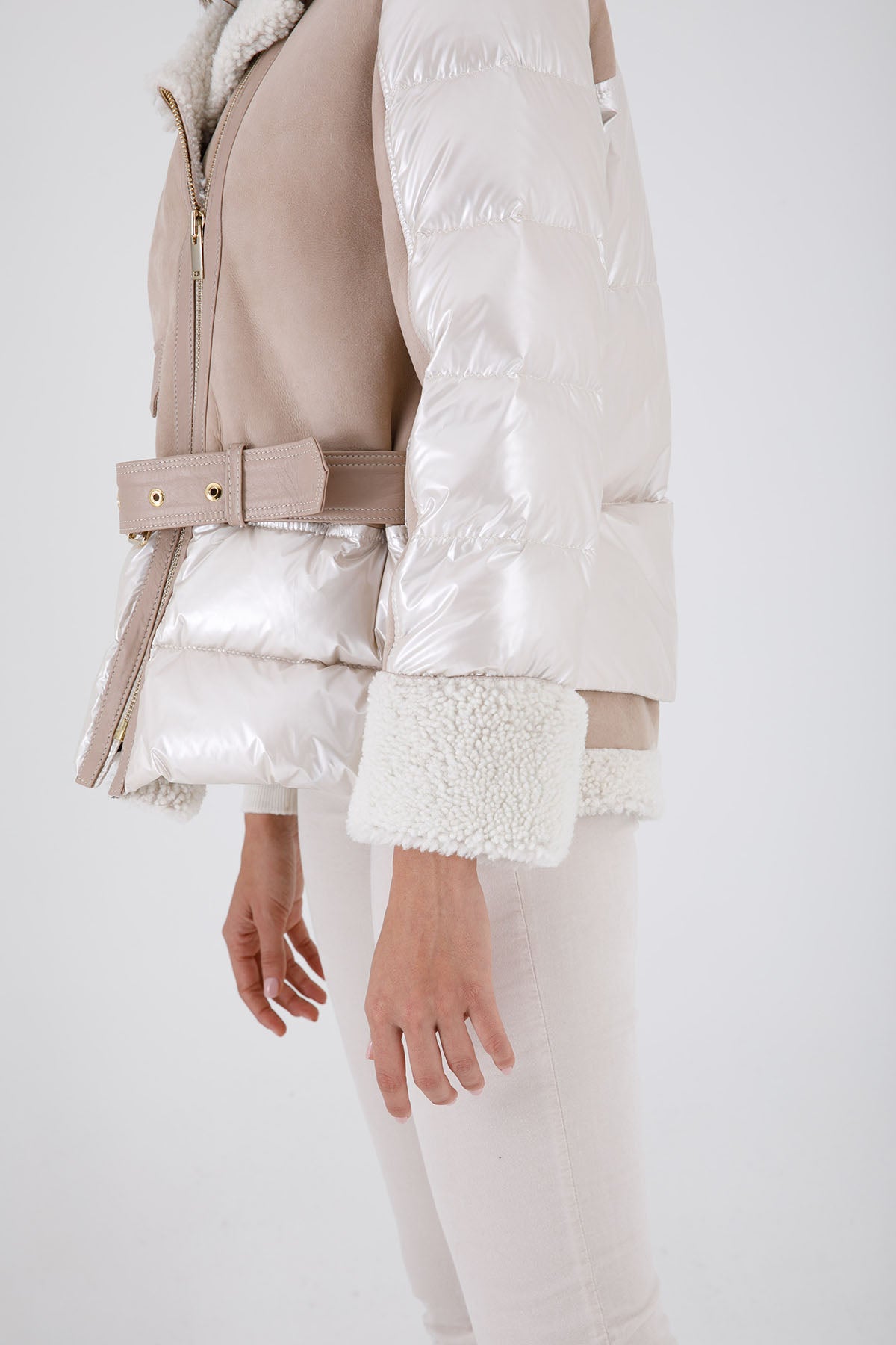 Flo & Clo Kemerli Deri Shearling Puffer Kaban-Libas Trendy Fashion Store