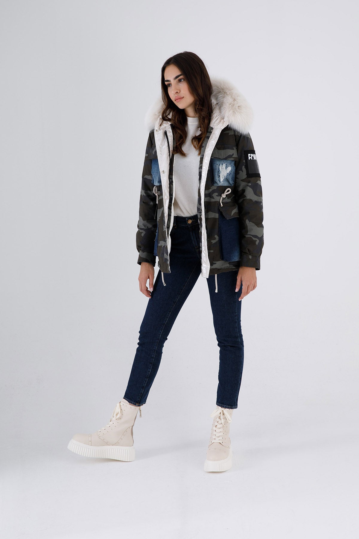 Flo & Clo Kürklü Kamuflaj Desenli Puffer Parka-Libas Trendy Fashion Store