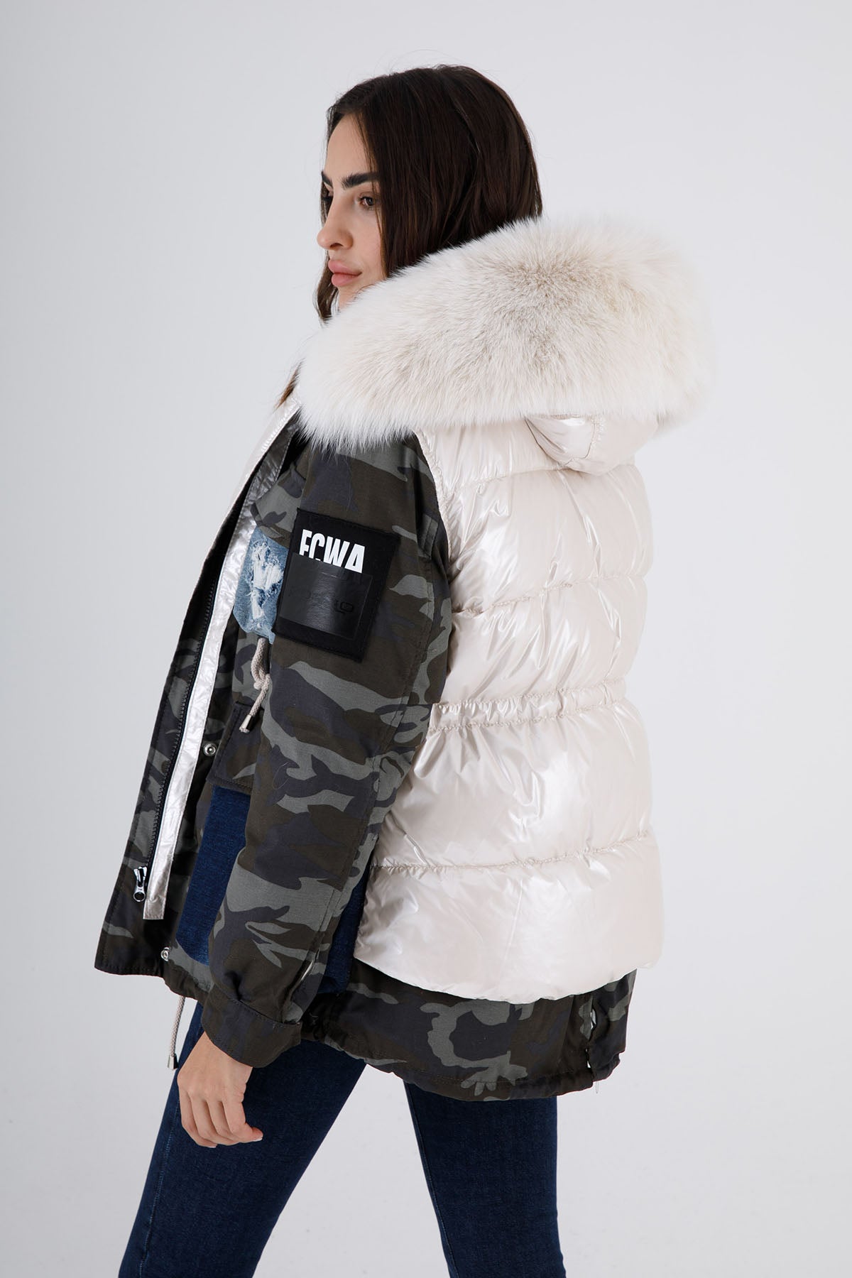 Flo & Clo Kürklü Kamuflaj Desenli Puffer Parka-Libas Trendy Fashion Store