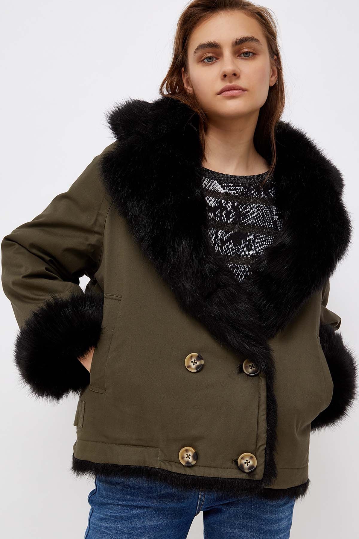 Liu Jo Kürk Detaylı Çift Taraflı Kruvaze Kaban-Libas Trendy Fashion Store