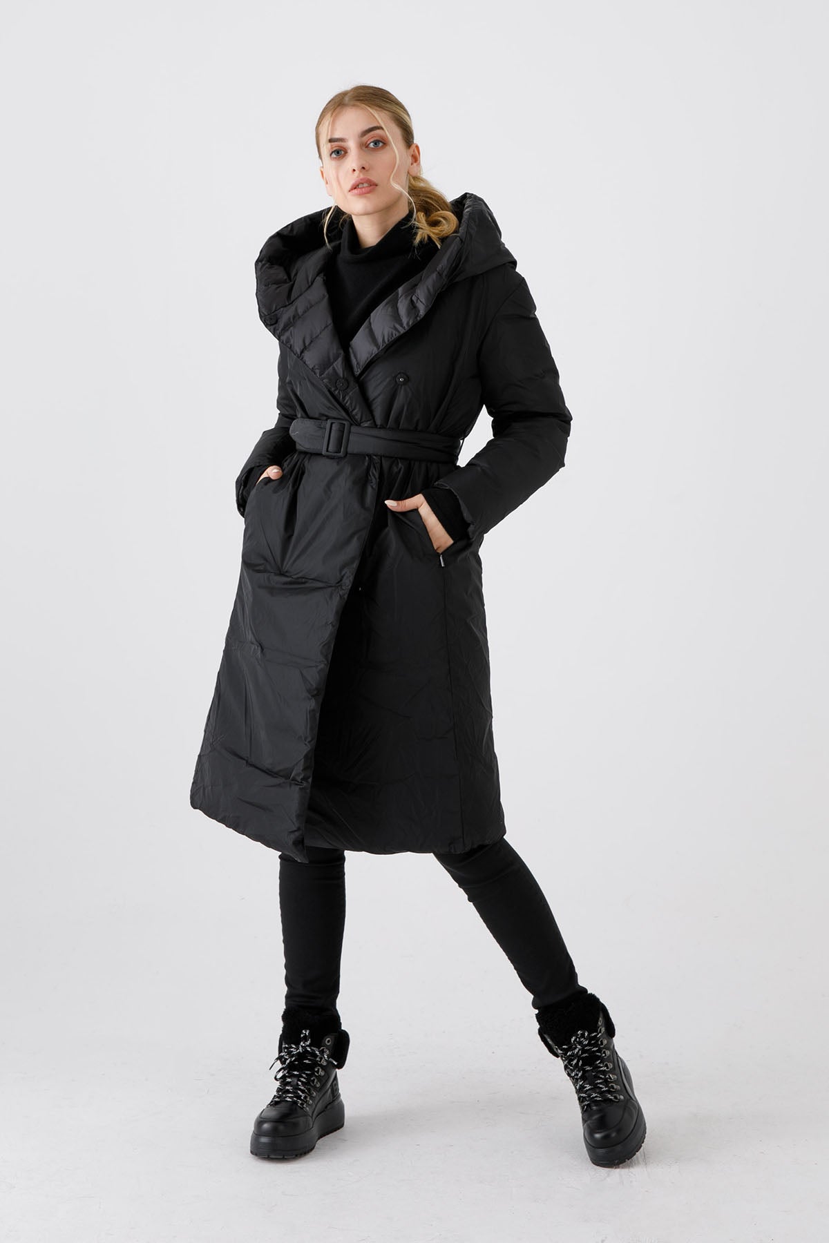 Hetrego Jennifer Belden Kemerli Çift Taraflı Kruvaze Kaban-Libas Trendy Fashion Store