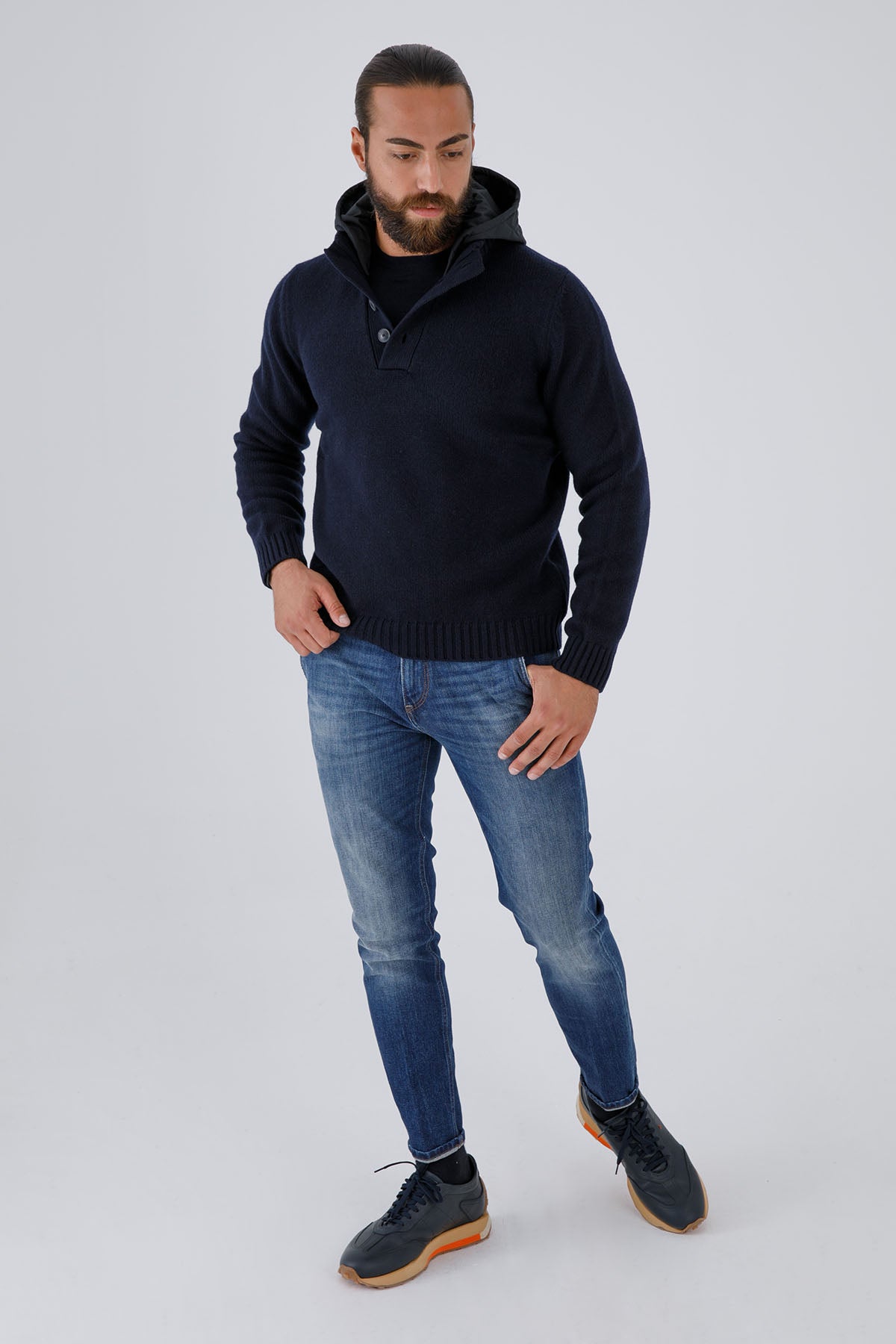 Gran Sasso Kapüşonlu Düğmeli Yaka Örgü Yün Triko-Libas Trendy Fashion Store