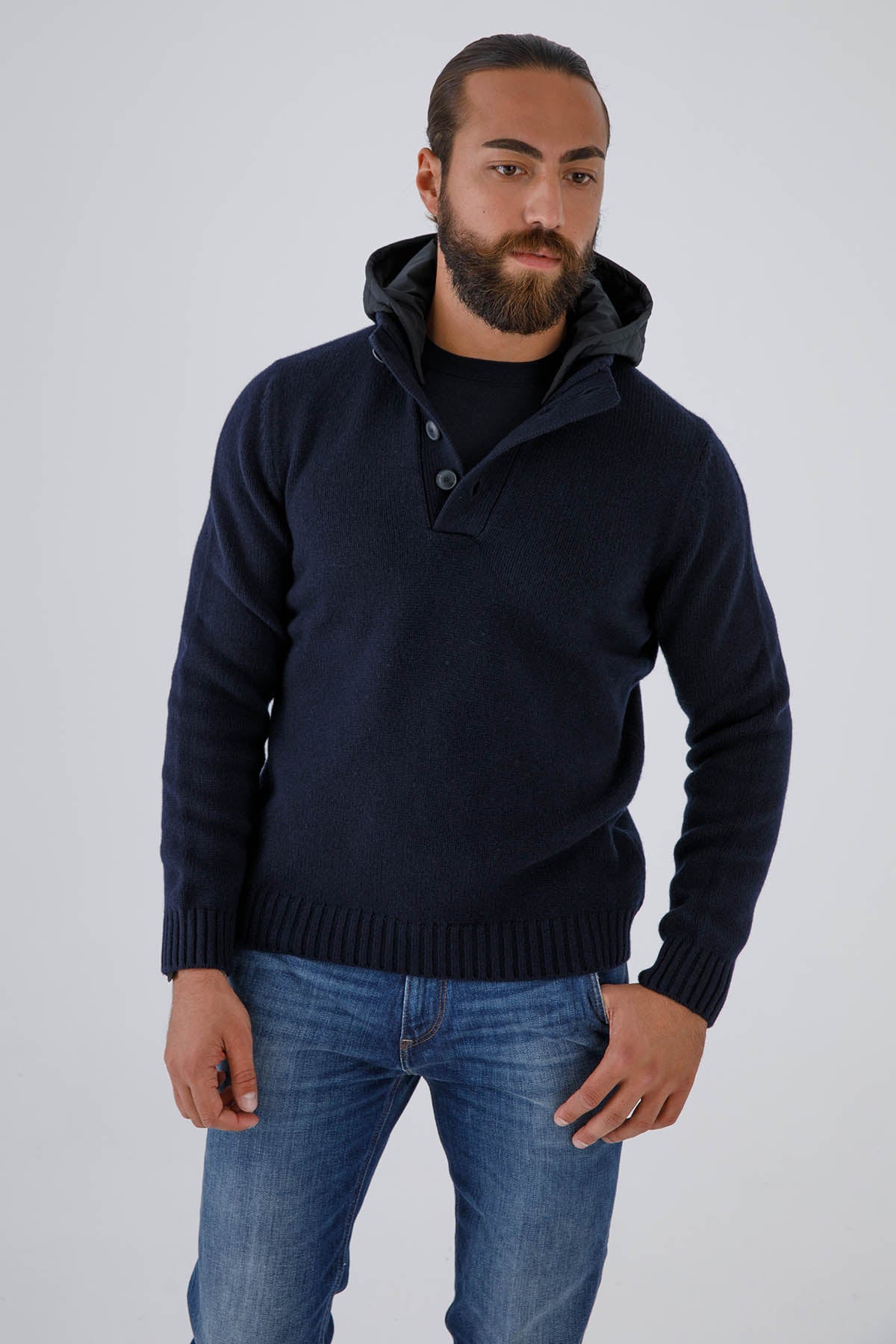 Gran Sasso Kapüşonlu Düğmeli Yaka Örgü Yün Triko-Libas Trendy Fashion Store