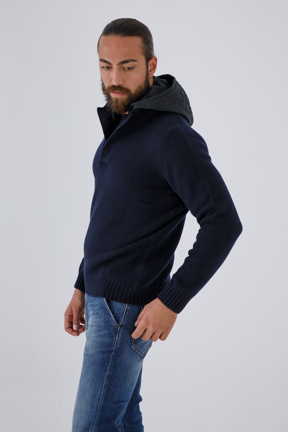 Gran Sasso Kapüşonlu Düğmeli Yaka Örgü Yün Triko-Libas Trendy Fashion Store