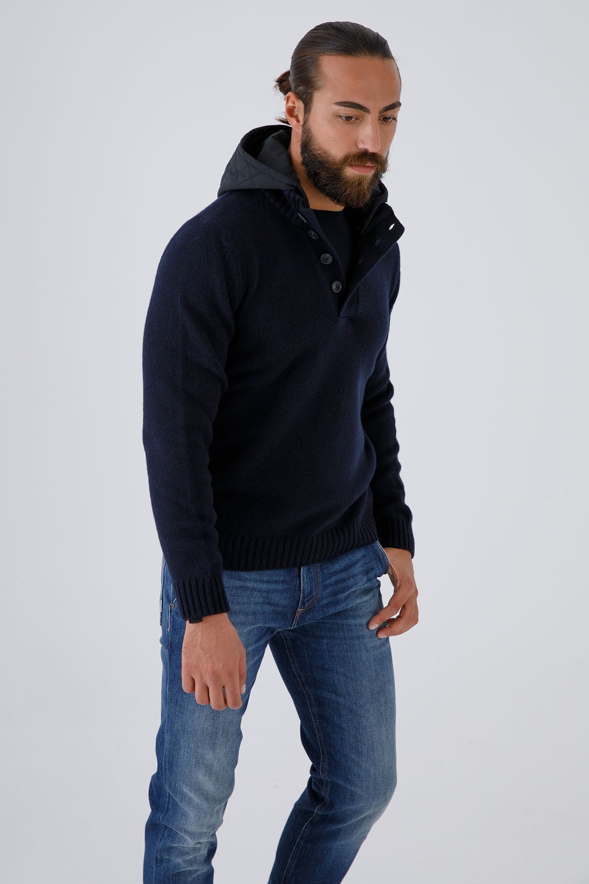 Gran Sasso Kapüşonlu Düğmeli Yaka Örgü Yün Triko-Libas Trendy Fashion Store