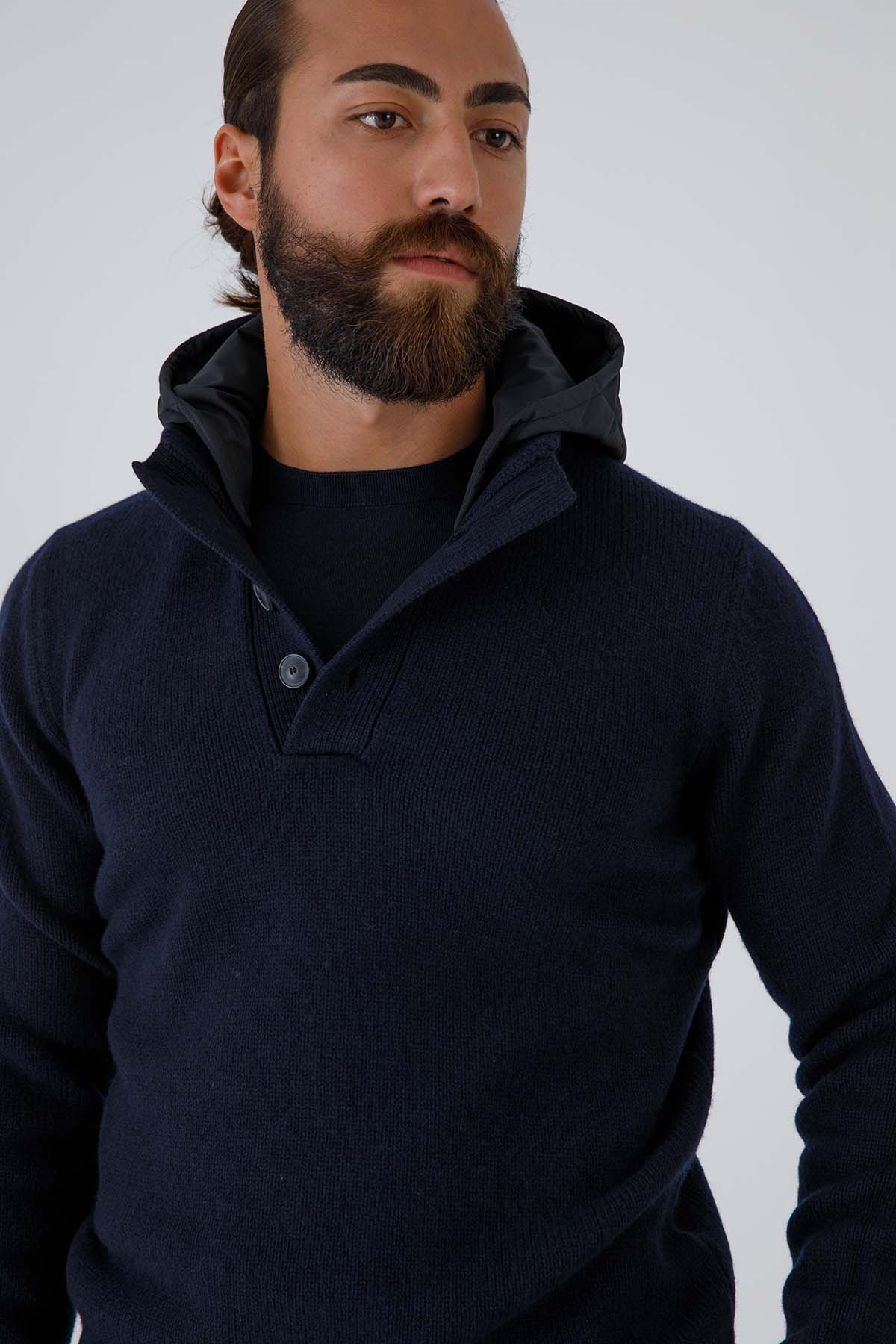 Gran Sasso Kapüşonlu Düğmeli Yaka Örgü Yün Triko-Libas Trendy Fashion Store