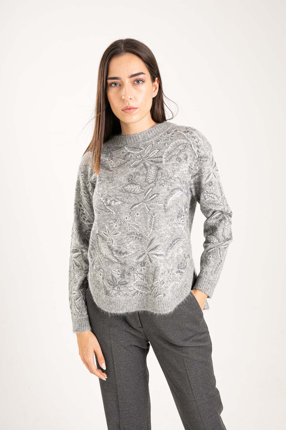 Tonet Yuvarlak Yaka Nakış Desenli Yün Triko-Libas Trendy Fashion Store