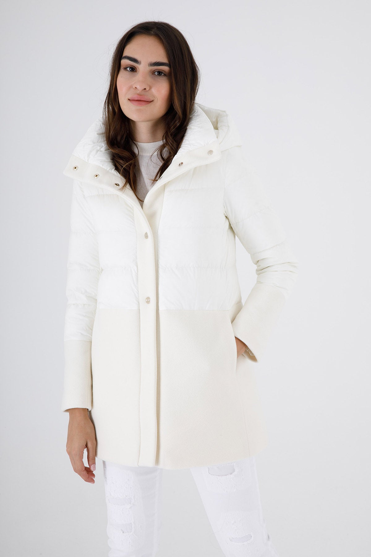 Herno Kaşe Puffer Kombinasyonlu Kaban-Libas Trendy Fashion Store