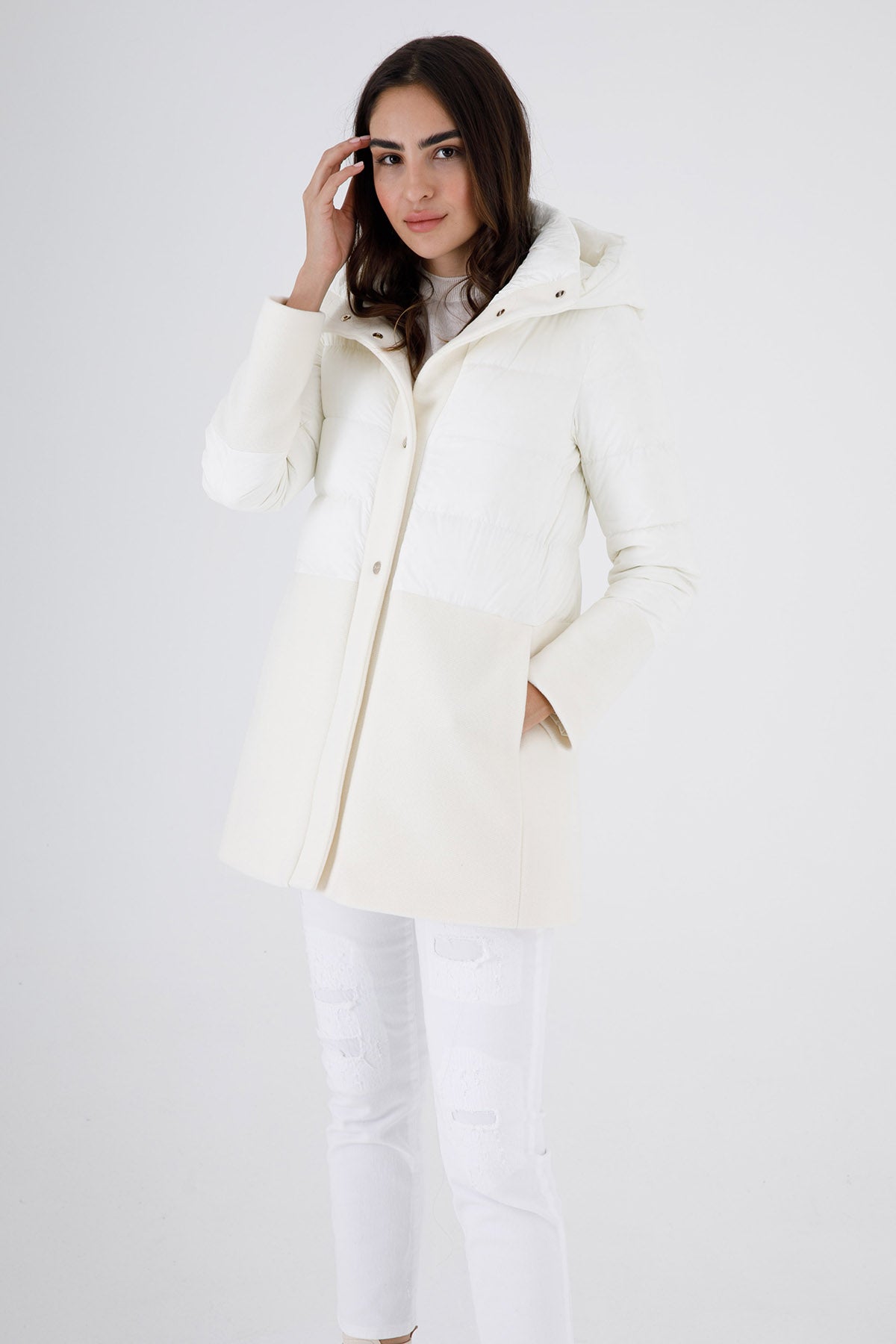 Herno Kaşe Puffer Kombinasyonlu Kaban-Libas Trendy Fashion Store