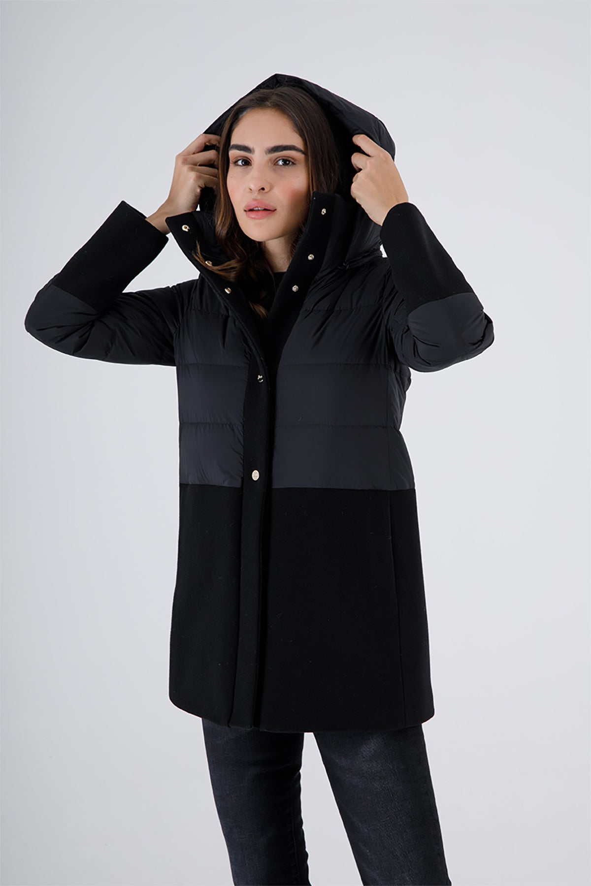 Herno Yün Kaşe Kombinasyonlu Puffer Kaban-Libas Trendy Fashion Store