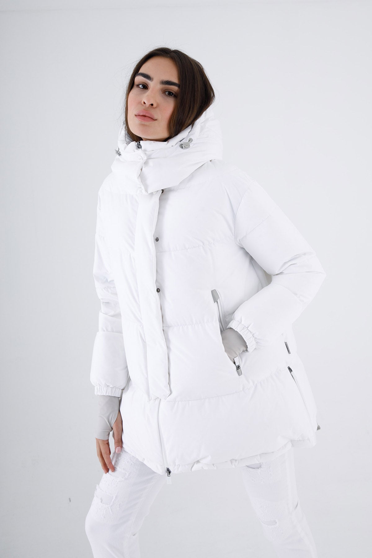 Herno Laminar Yandan Fermuarlı Kapüşonlu Puffer Kaban-Libas Trendy Fashion Store