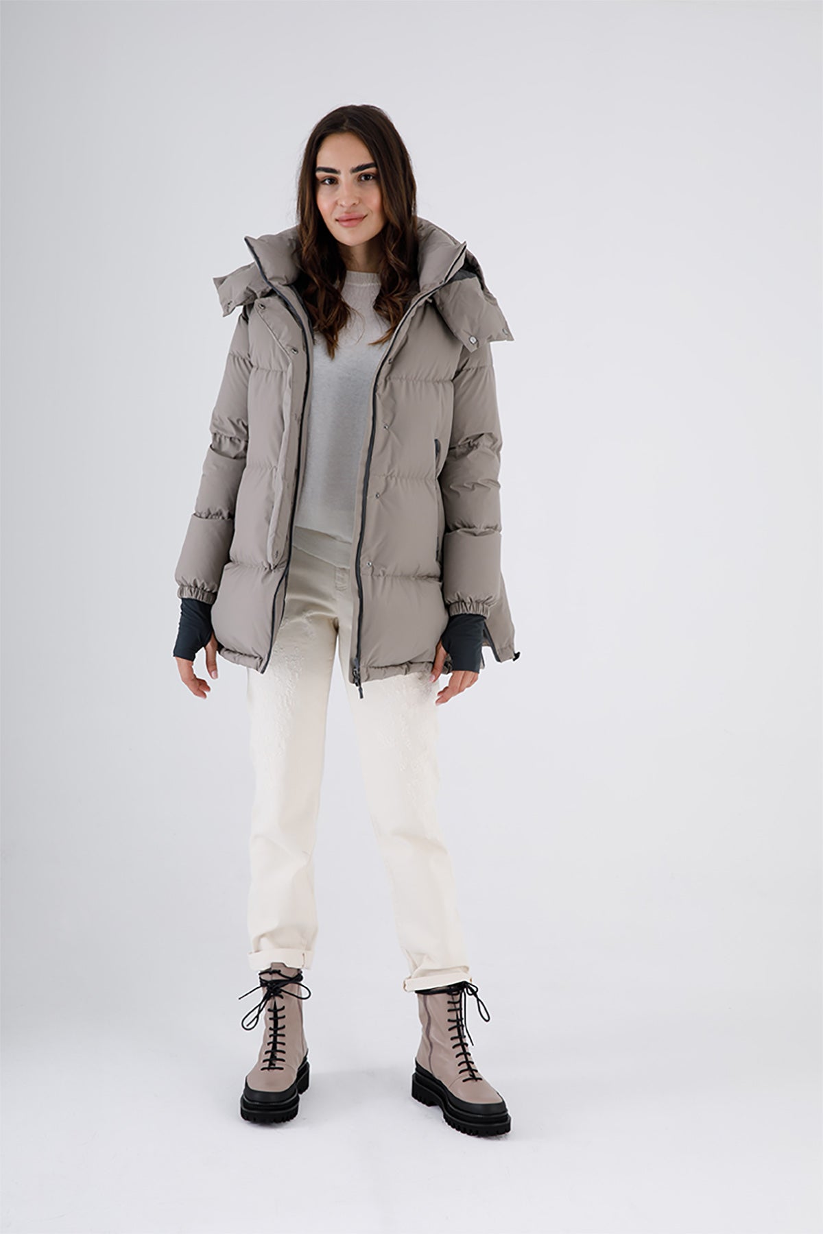 Herno Laminar Yandan Fermuarlı Kapüşonlu Puffer Kaban-Libas Trendy Fashion Store