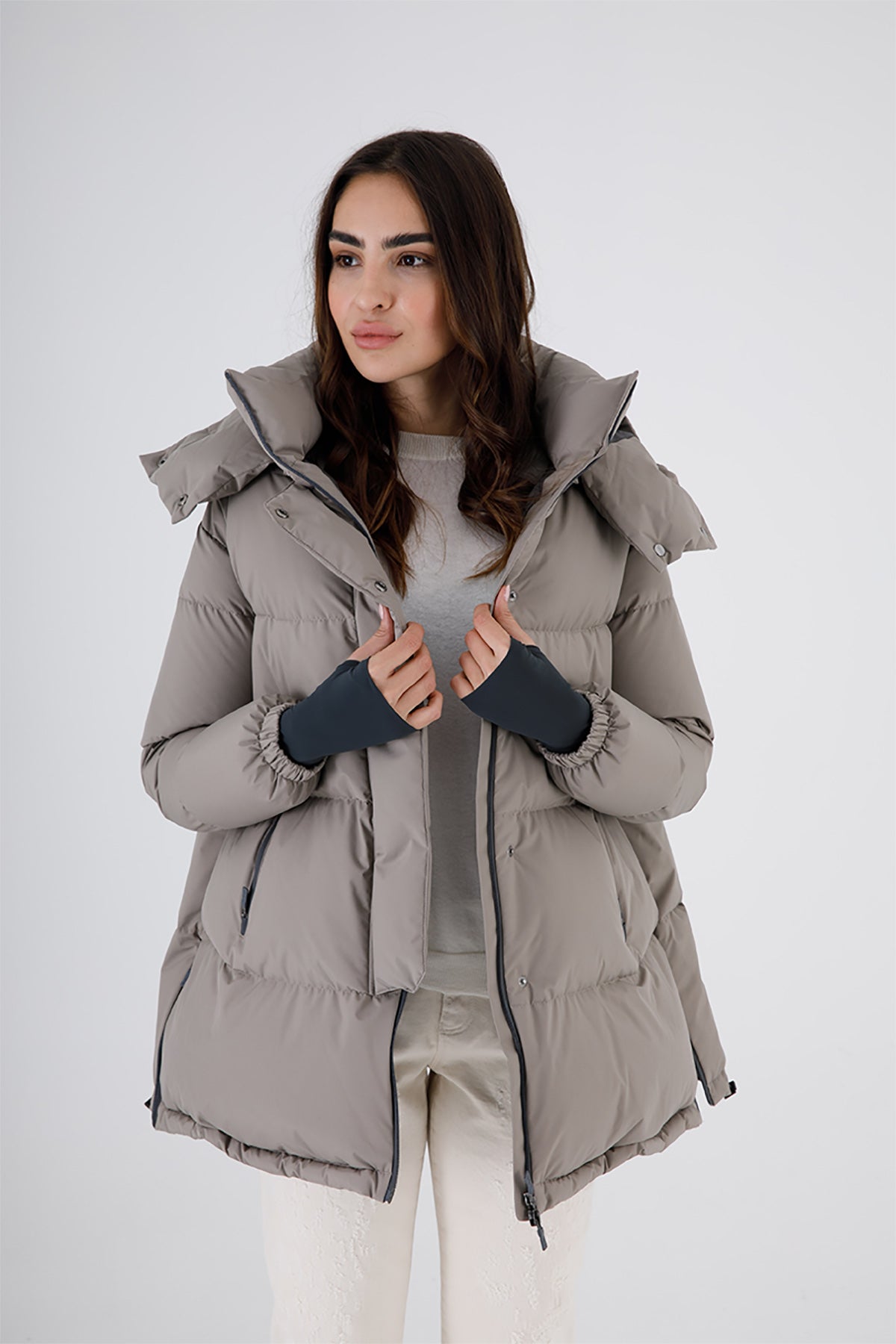 Herno Laminar Yandan Fermuarlı Kapüşonlu Puffer Kaban-Libas Trendy Fashion Store