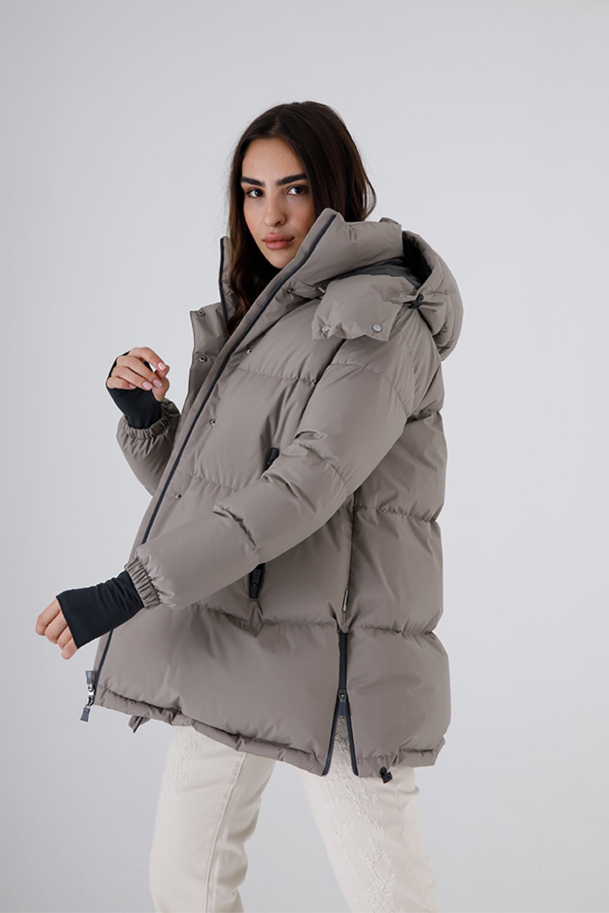 Herno Laminar Yandan Fermuarlı Kapüşonlu Puffer Kaban-Libas Trendy Fashion Store