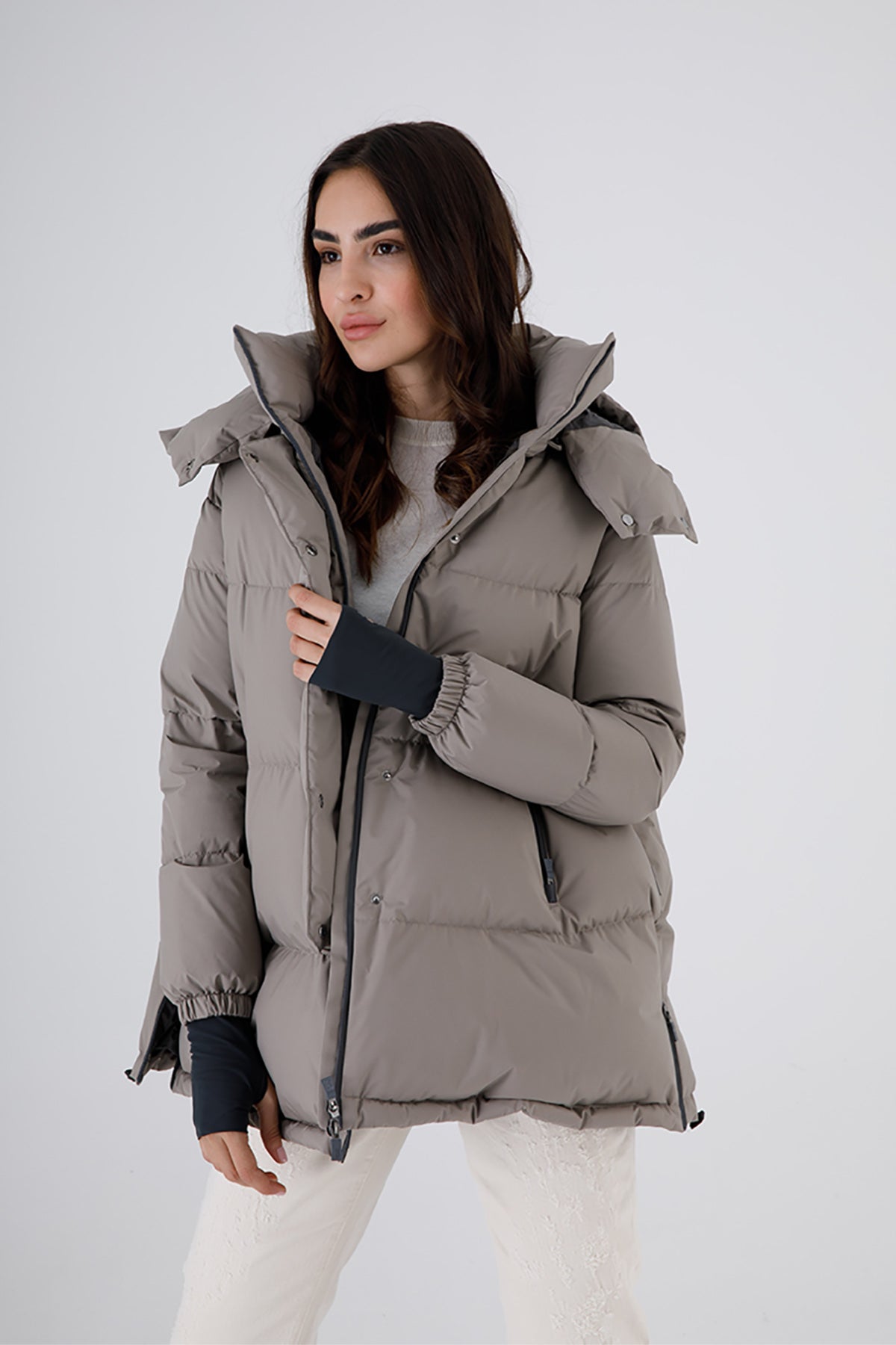 Herno Laminar Yandan Fermuarlı Kapüşonlu Puffer Kaban-Libas Trendy Fashion Store