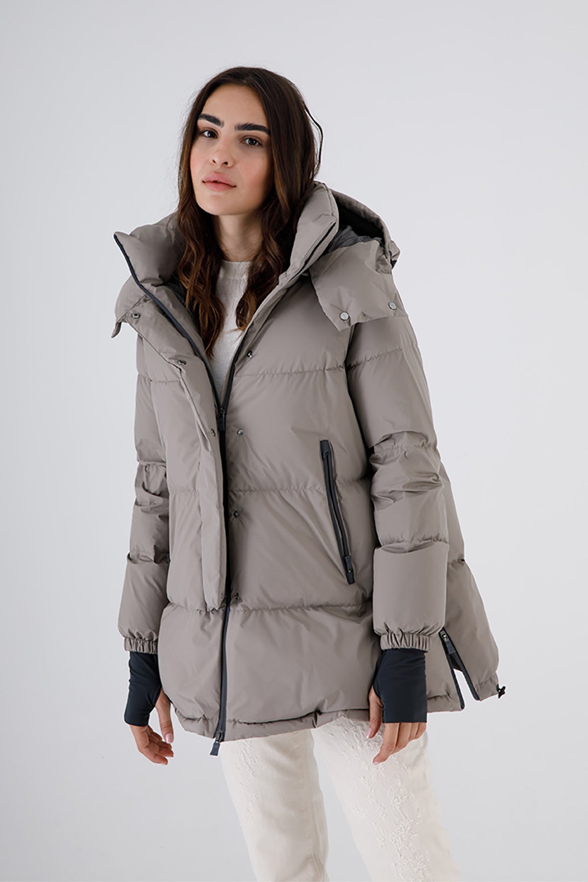 Herno Laminar Yandan Fermuarlı Kapüşonlu Puffer Kaban-Libas Trendy Fashion Store