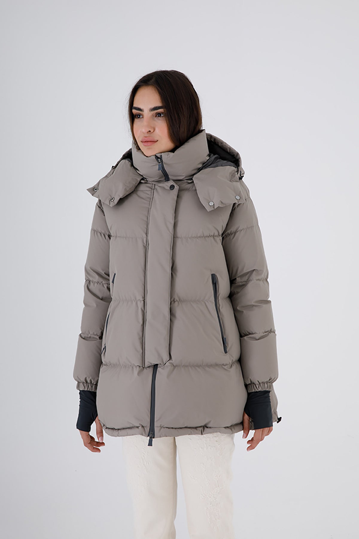 Herno Laminar Yandan Fermuarlı Kapüşonlu Puffer Kaban-Libas Trendy Fashion Store