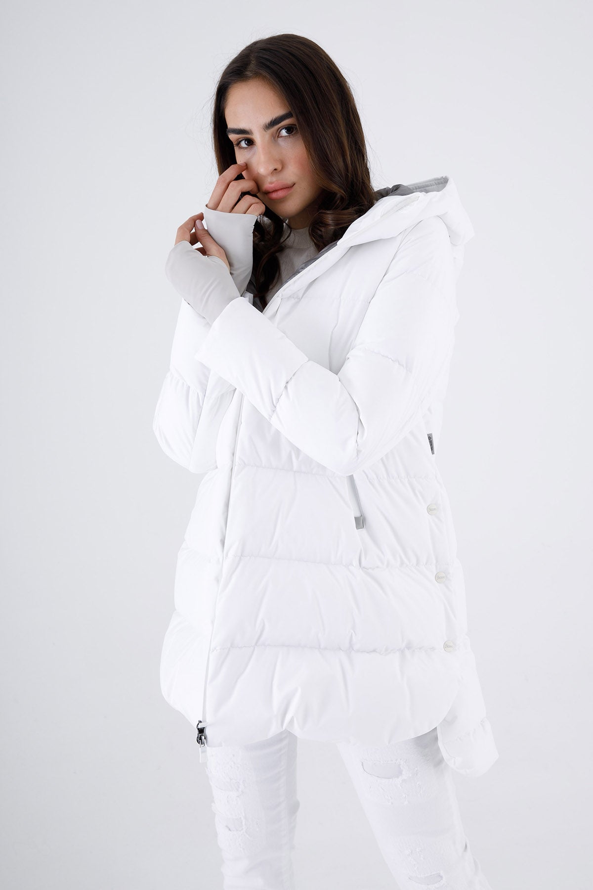 Herno Laminar Yandan Çıtçıtlı Kapüşonlu Puffer Kaban-Libas Trendy Fashion Store