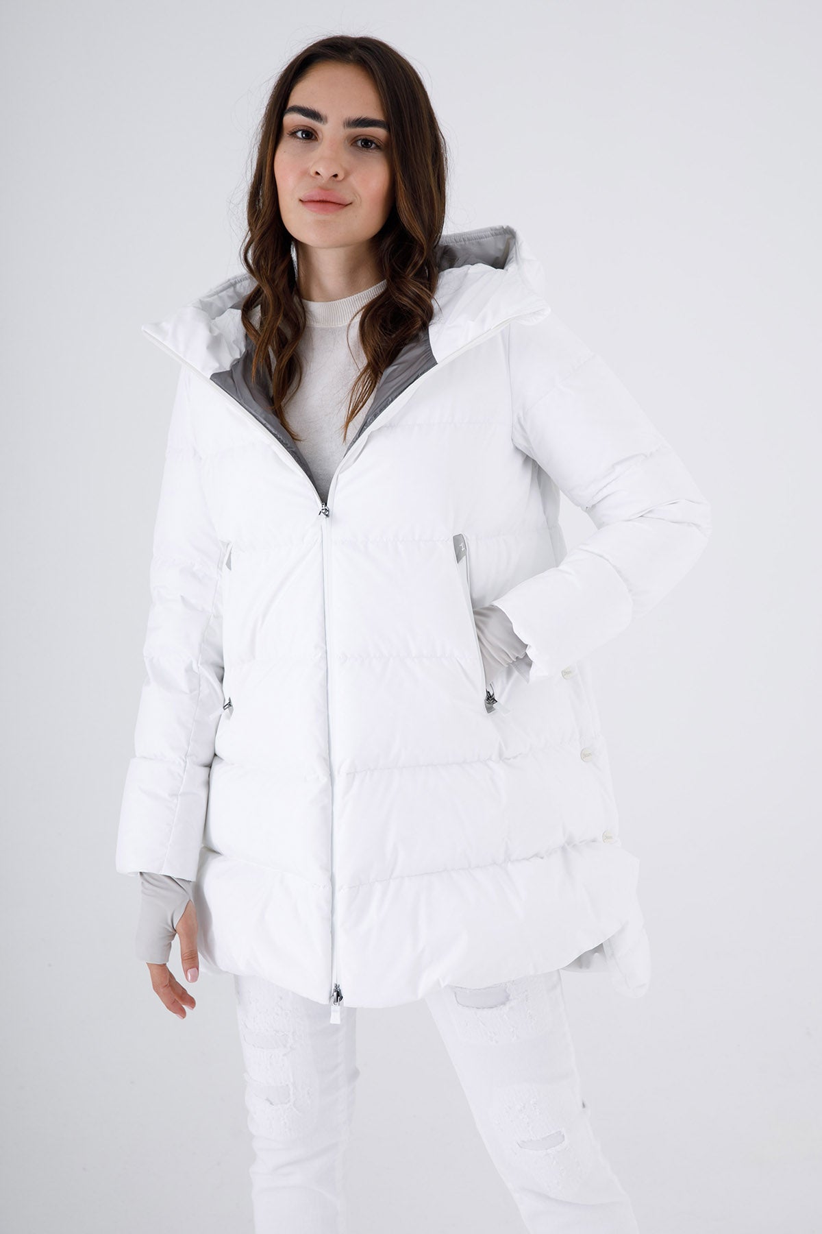 Herno Laminar Yandan Çıtçıtlı Kapüşonlu Puffer Kaban-Libas Trendy Fashion Store