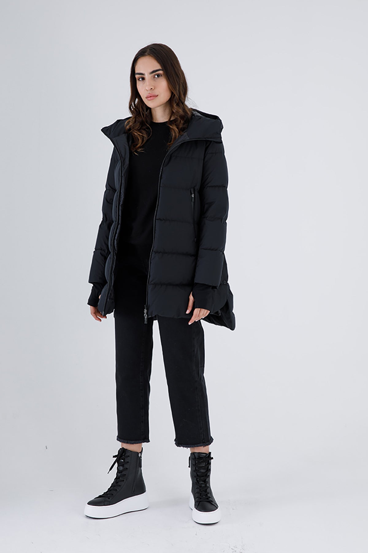 Herno Laminar Yandan Çıtçıtlı Kapüşonlu Puffer Kaban-Libas Trendy Fashion Store