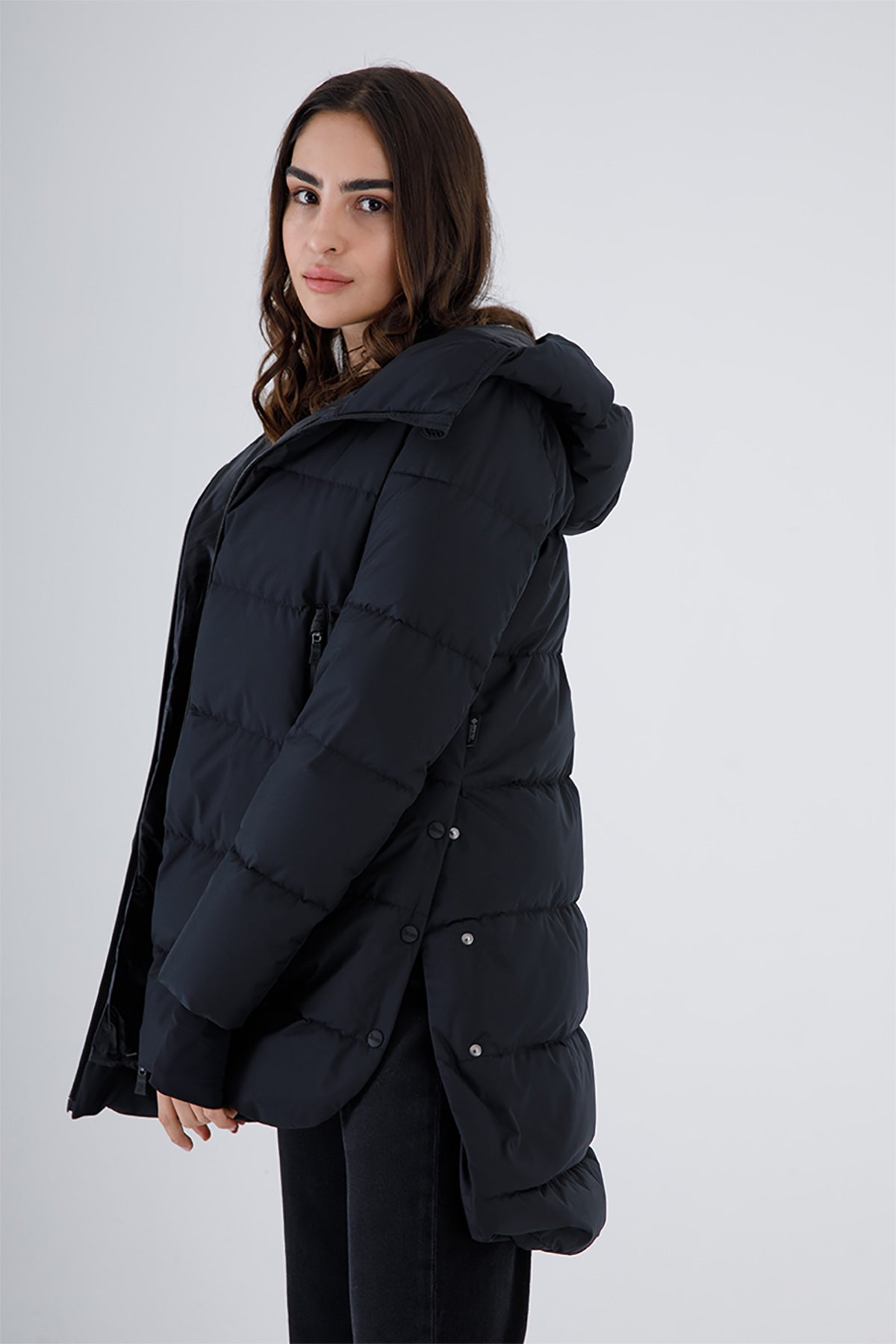 Herno Laminar Yandan Çıtçıtlı Kapüşonlu Puffer Kaban-Libas Trendy Fashion Store