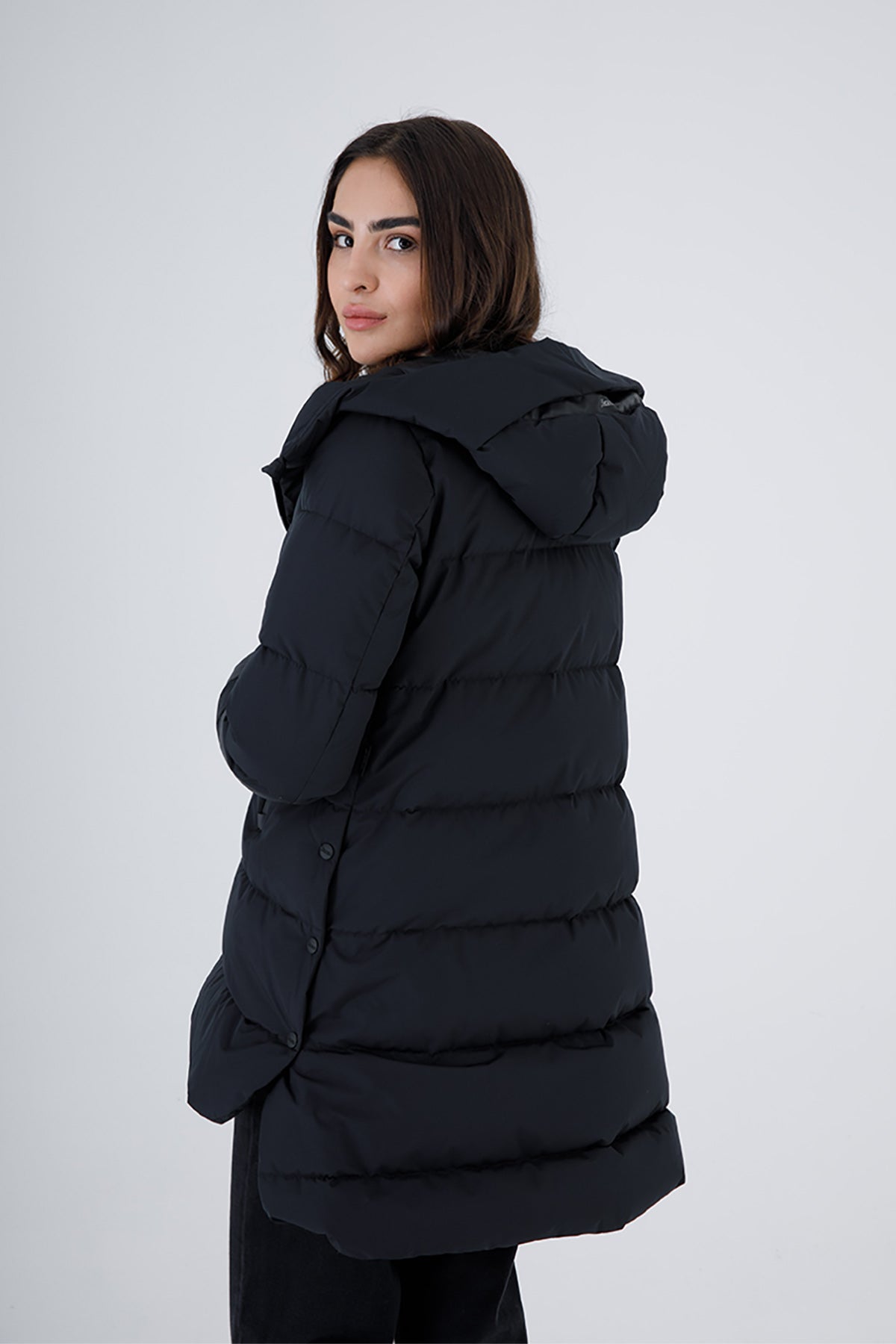 Herno Laminar Yandan Çıtçıtlı Kapüşonlu Puffer Kaban-Libas Trendy Fashion Store