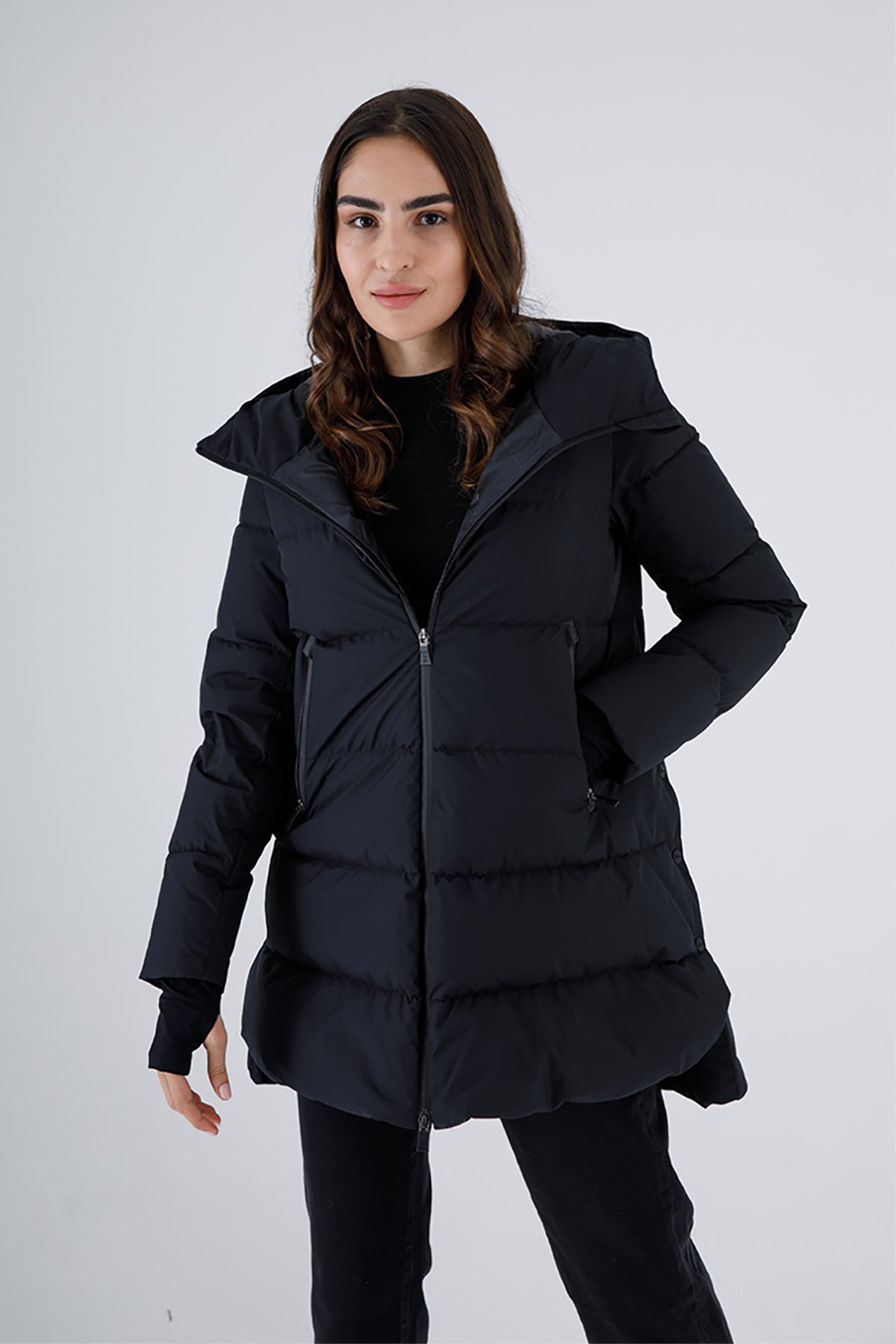 Herno Laminar Yandan Çıtçıtlı Kapüşonlu Puffer Kaban-Libas Trendy Fashion Store