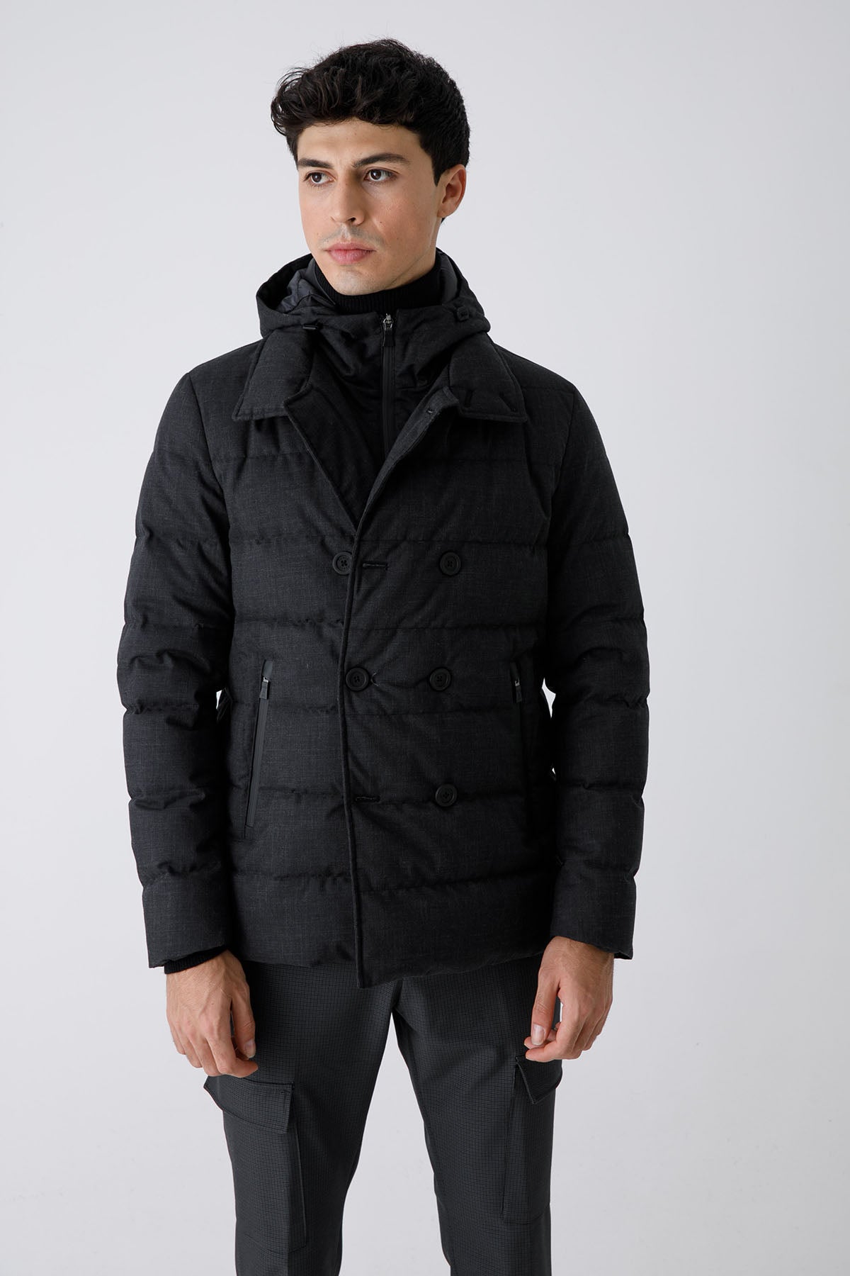 Herno Laminar Demonte İç Yelekli Kapüşonlu Kruvaze Kaban-Libas Trendy Fashion Store