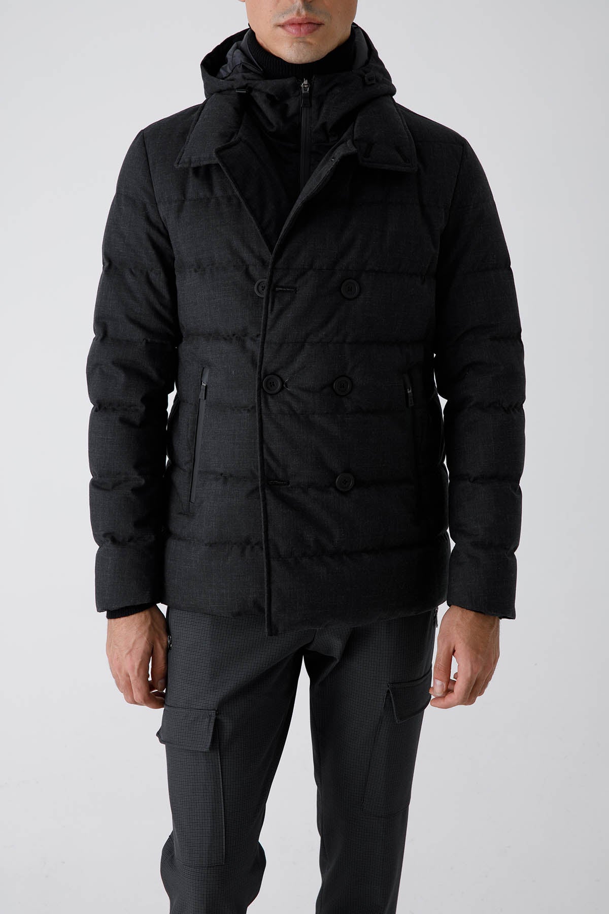 Herno Laminar Demonte İç Yelekli Kapüşonlu Kruvaze Kaban-Libas Trendy Fashion Store