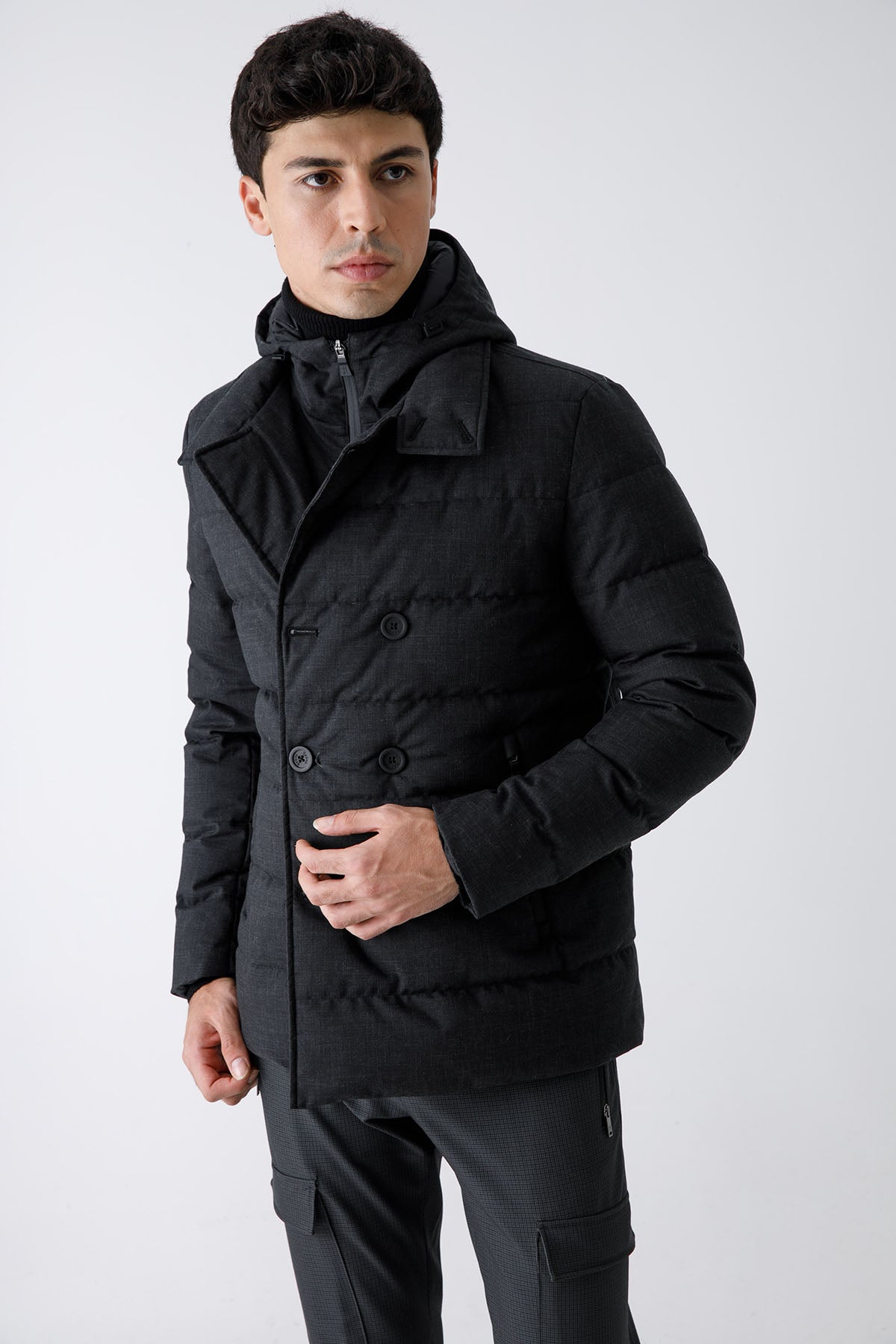 Herno Laminar Demonte İç Yelekli Kapüşonlu Kruvaze Kaban-Libas Trendy Fashion Store