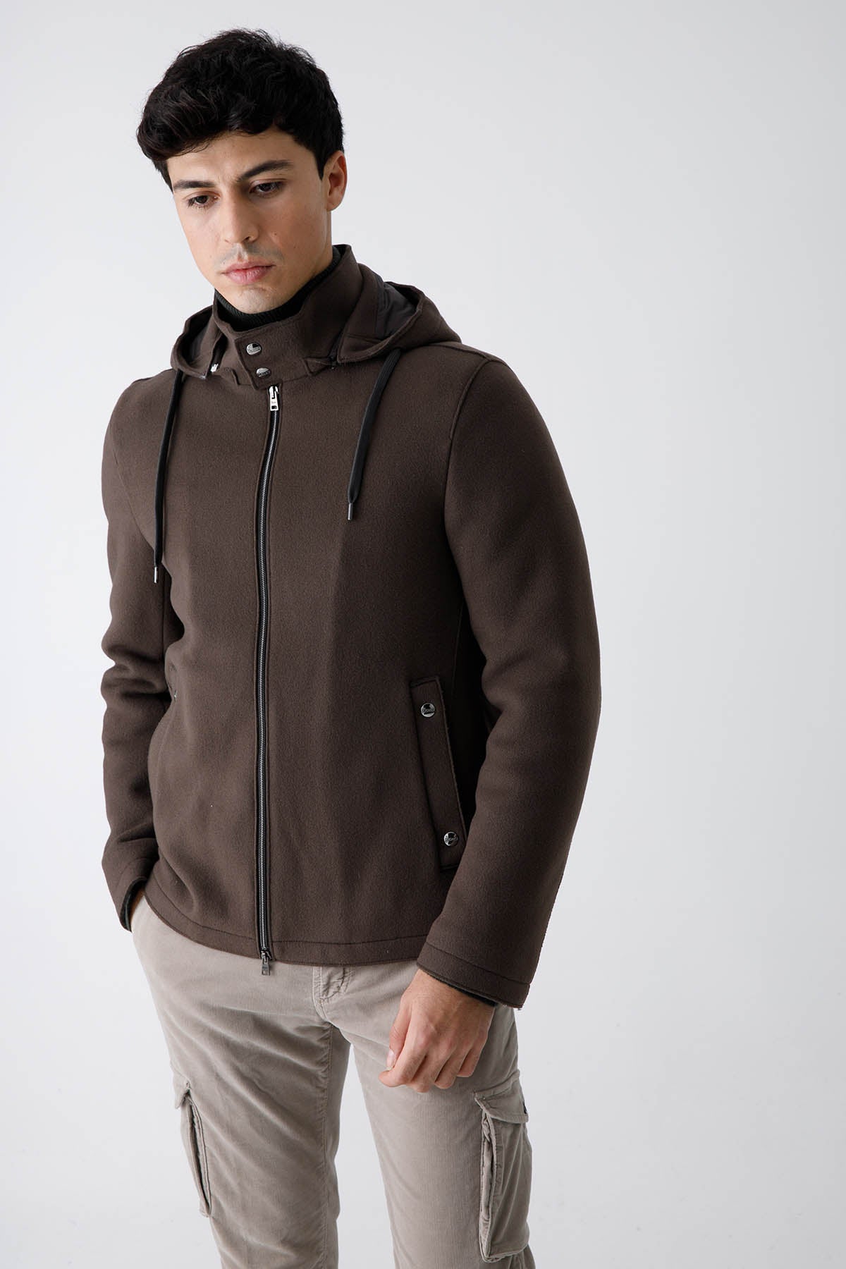 Herno Kapüşonlu Dolgulu Yün Kaban-Libas Trendy Fashion Store