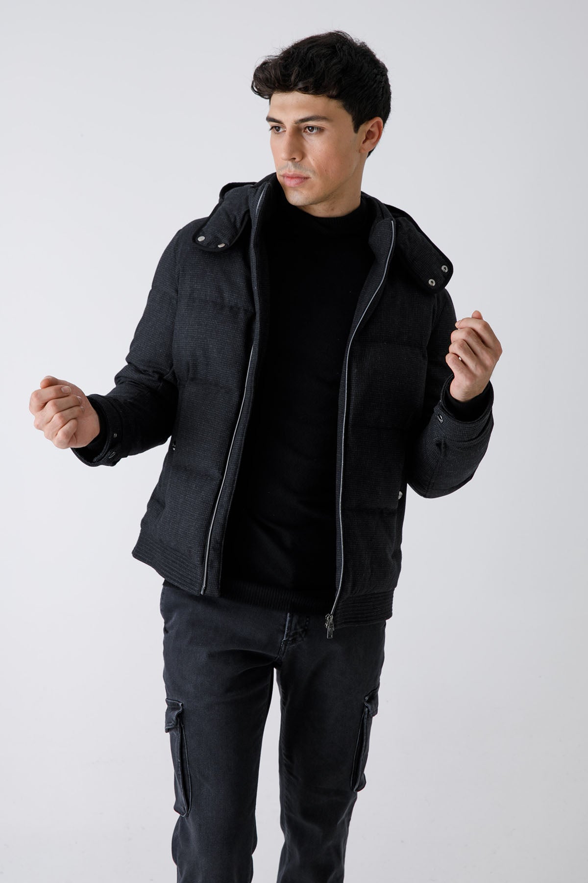 Herno Kapüşonlu Yün Puffer Mont-Libas Trendy Fashion Store