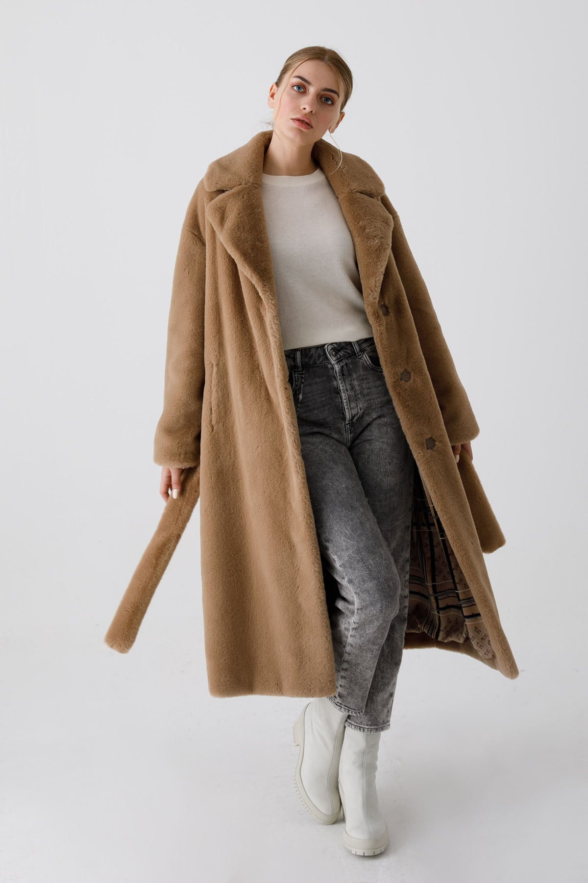 Herno Belden Kuşaklı Peluş Manto-Libas Trendy Fashion Store