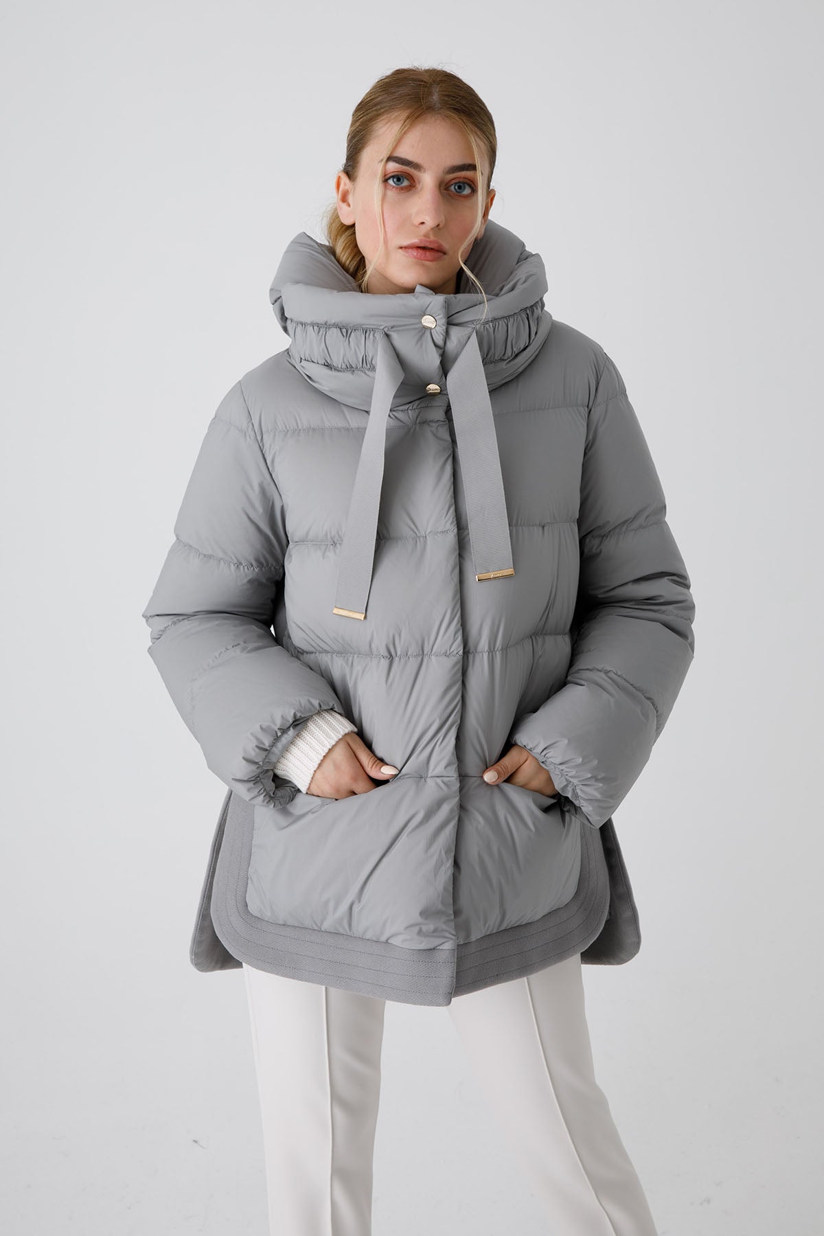 Herno Kapüşonlu Yandan Yırtmaçlı Puffer Kaban-Libas Trendy Fashion Store