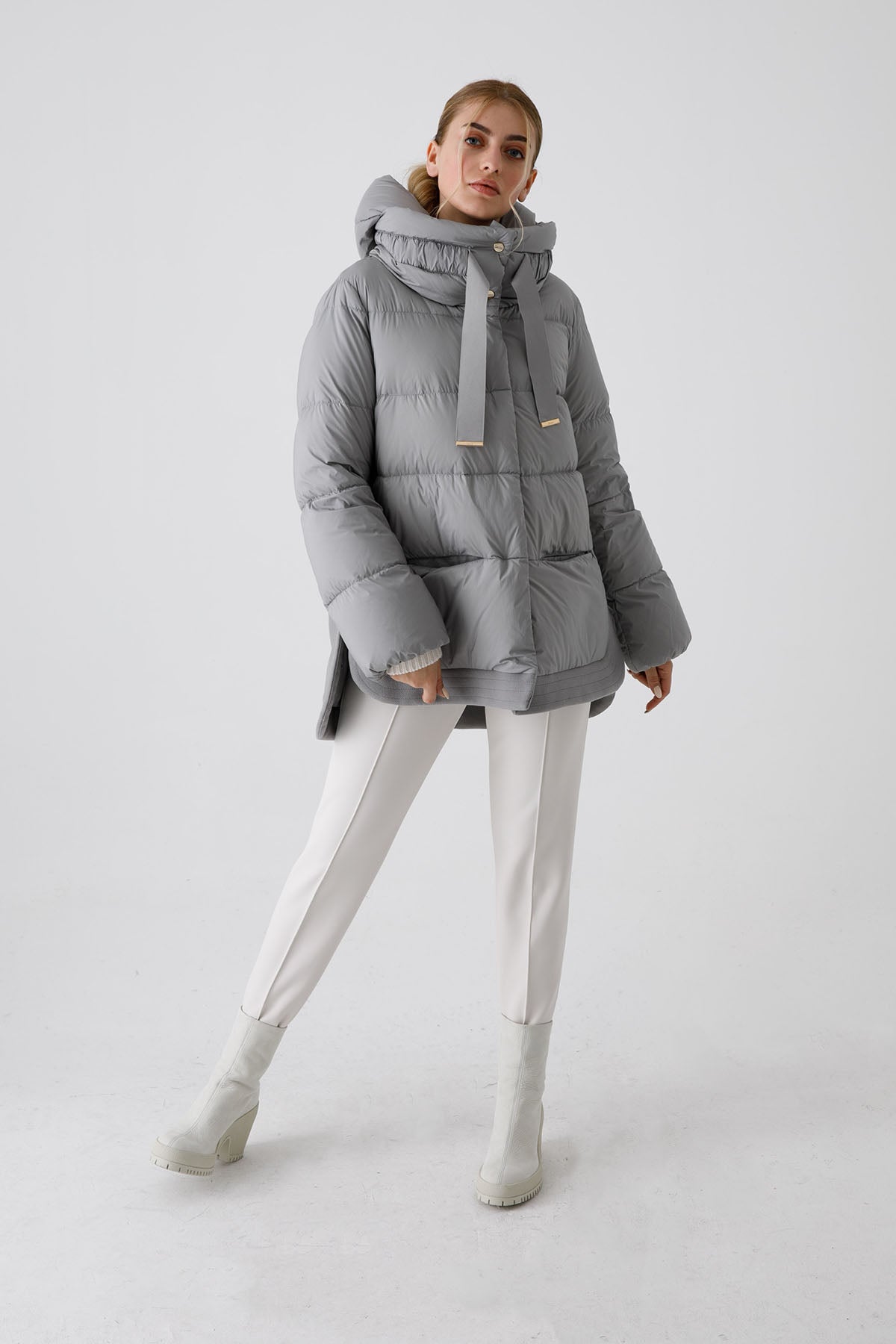 Herno Kapüşonlu Yandan Yırtmaçlı Puffer Kaban-Libas Trendy Fashion Store