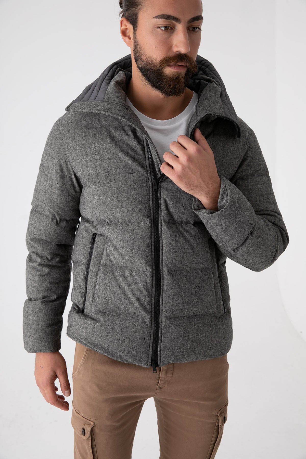 Herno Kapüşonlu Yün Puffer Mont-Libas Trendy Fashion Store