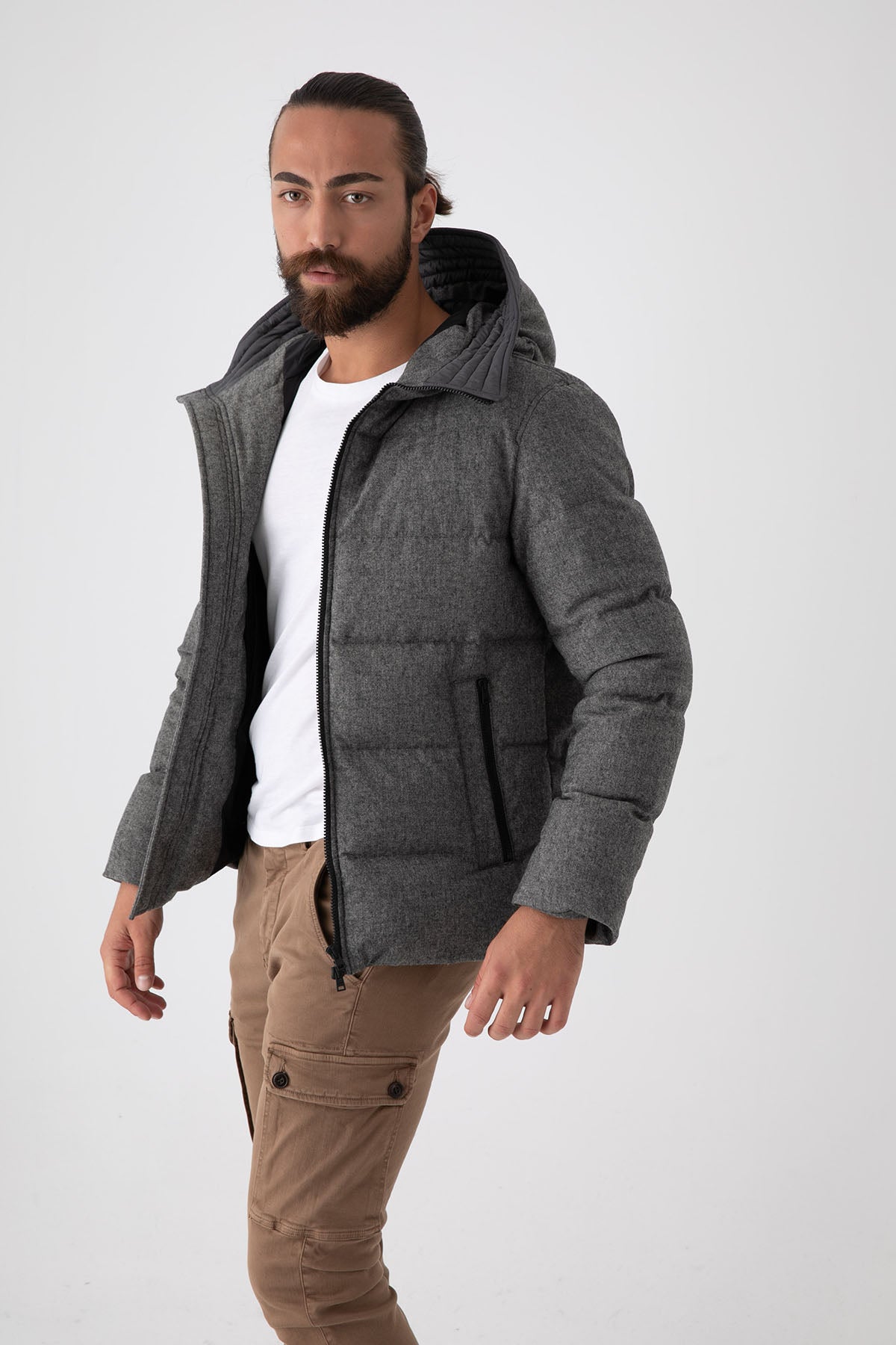 Herno Kapüşonlu Yün Puffer Mont-Libas Trendy Fashion Store