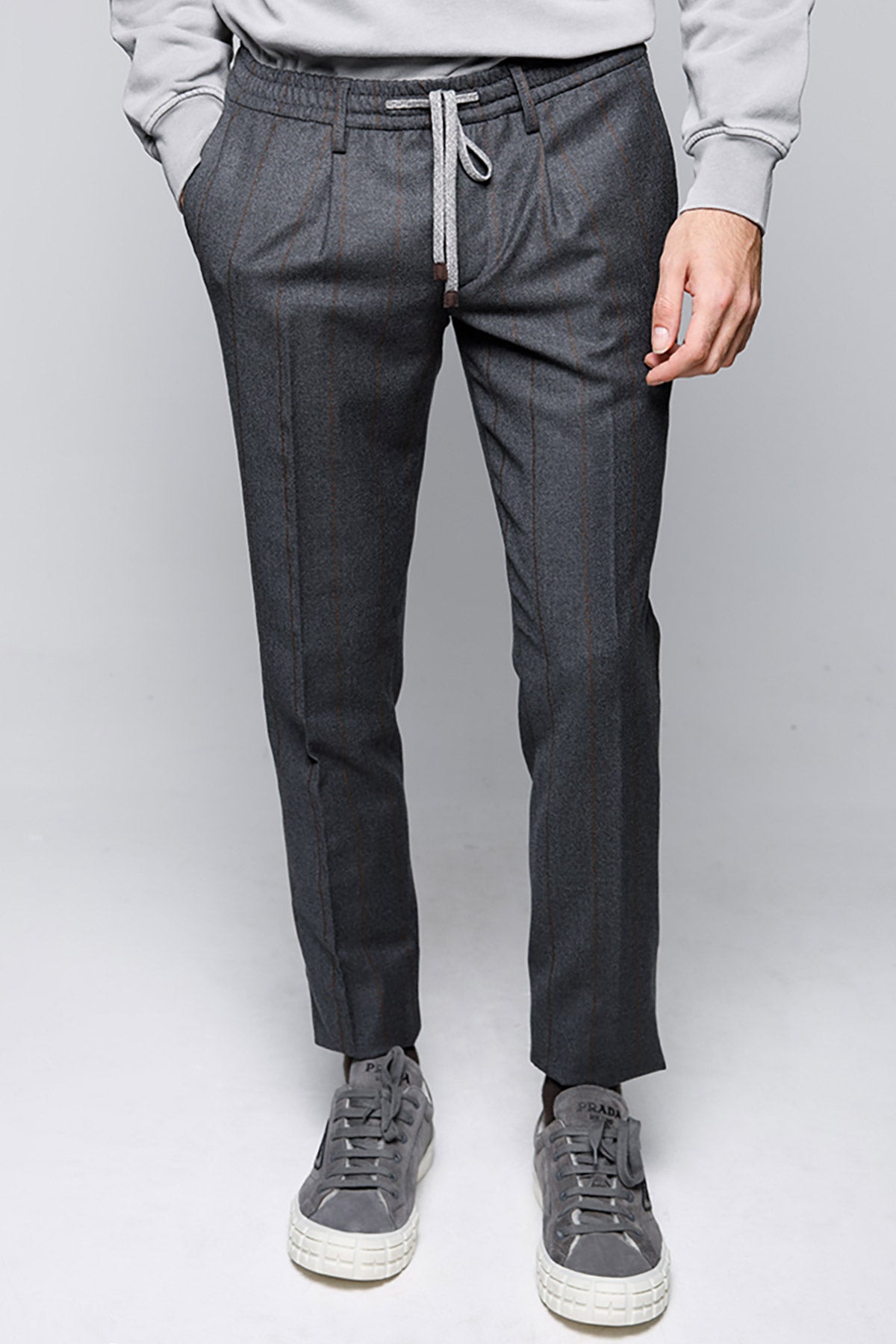 Fradi Jogger Belden Bağlamalı Çizgili Tek Pile Yün Pantolon-Libas Trendy Fashion Store