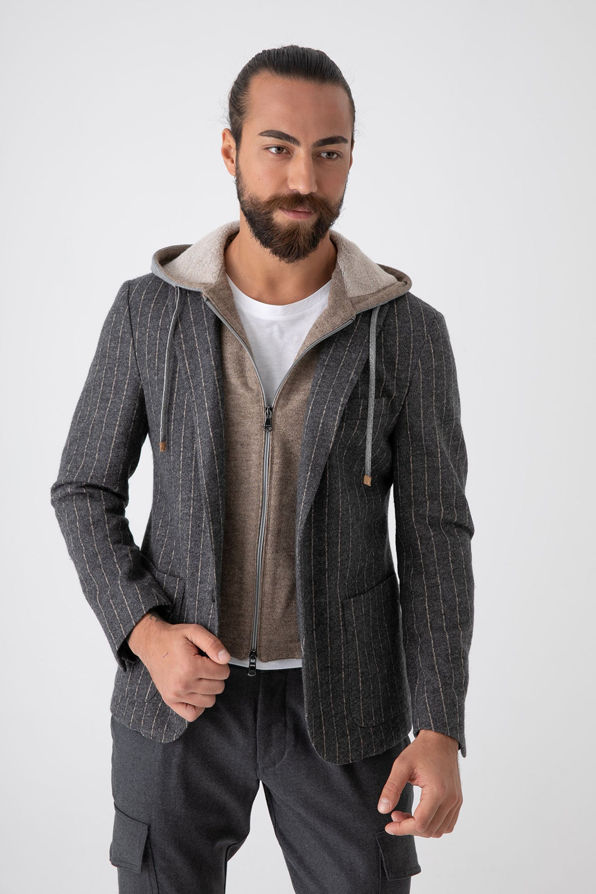 Fradi İç Yelekli Çizgili Yün Ceket-Libas Trendy Fashion Store