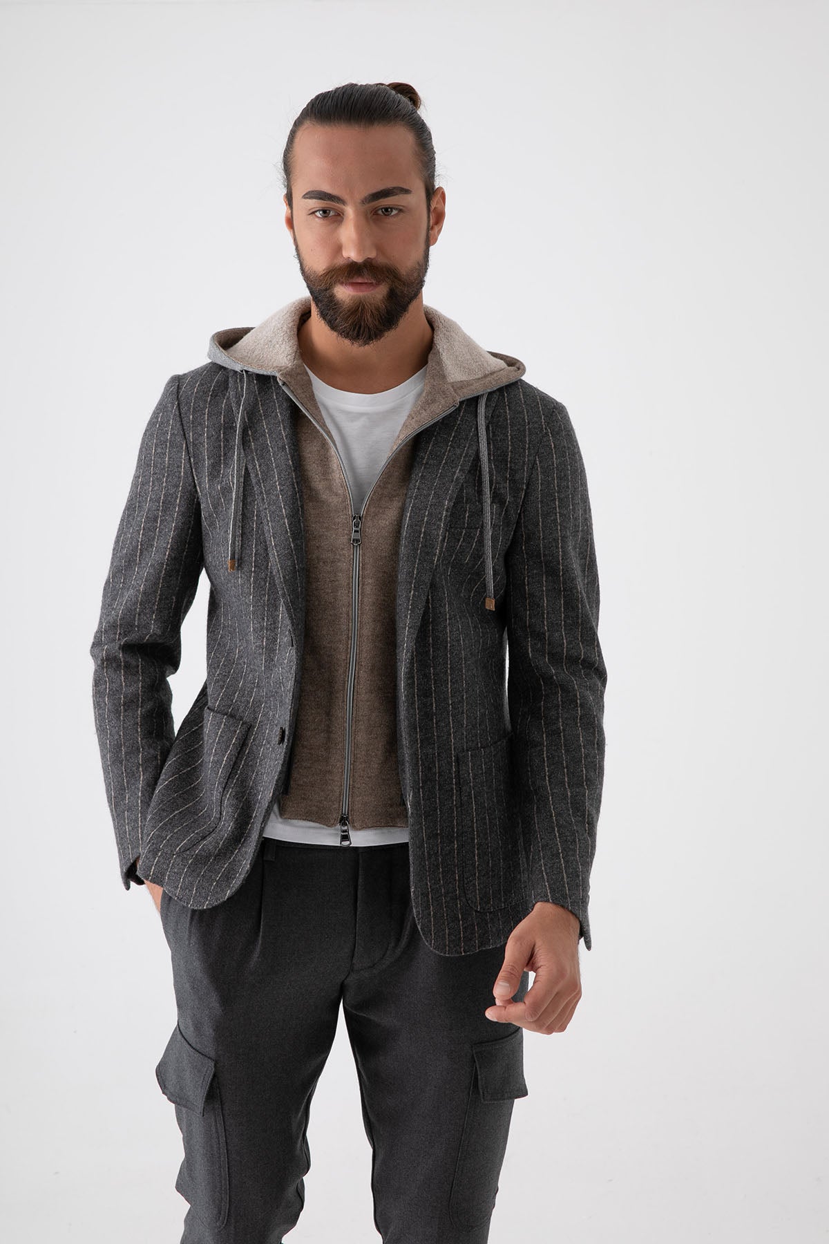 Fradi İç Yelekli Çizgili Yün Ceket-Libas Trendy Fashion Store