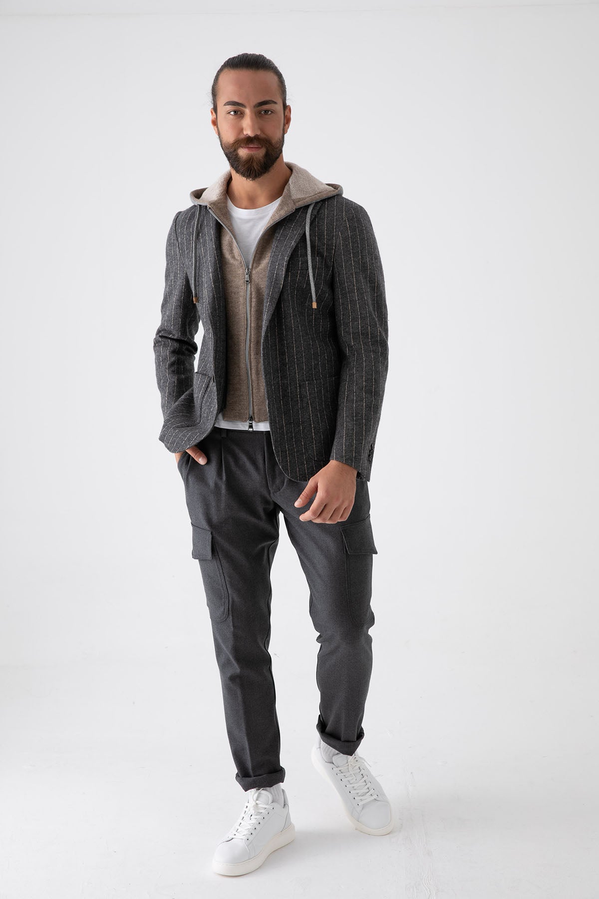 Fradi İç Yelekli Çizgili Yün Ceket-Libas Trendy Fashion Store