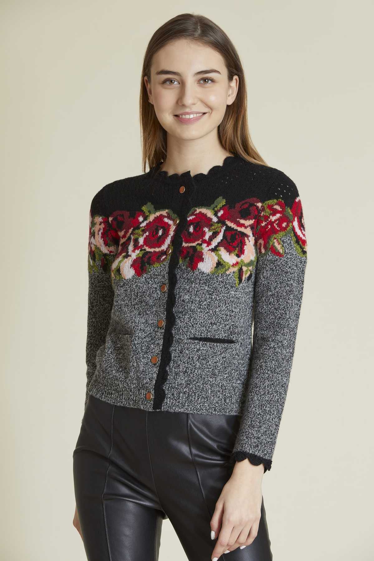 Rene Derhy Örgü Çiçek Motifli Triko Ceket-Libas Trendy Fashion Store