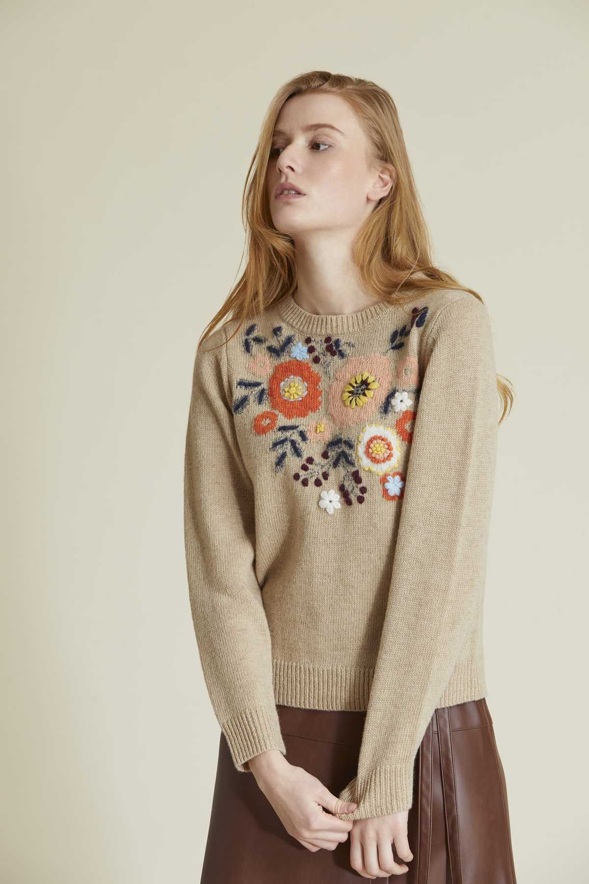 Rene Derhy Çiçek Motifli Yuvarlak Yaka Örgü Triko-Libas Trendy Fashion Store