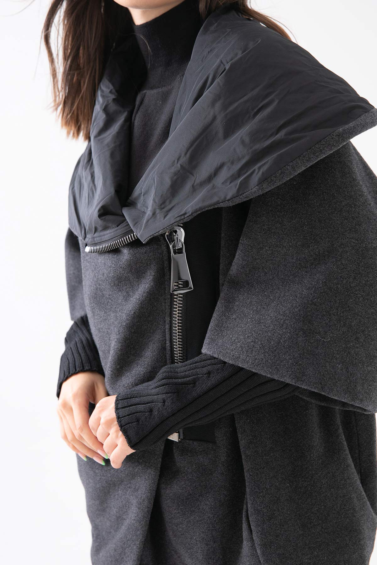 Crea Concept Asimetrik Fermuar Kabarık Yaka Yün Kaban-Libas Trendy Fashion Store