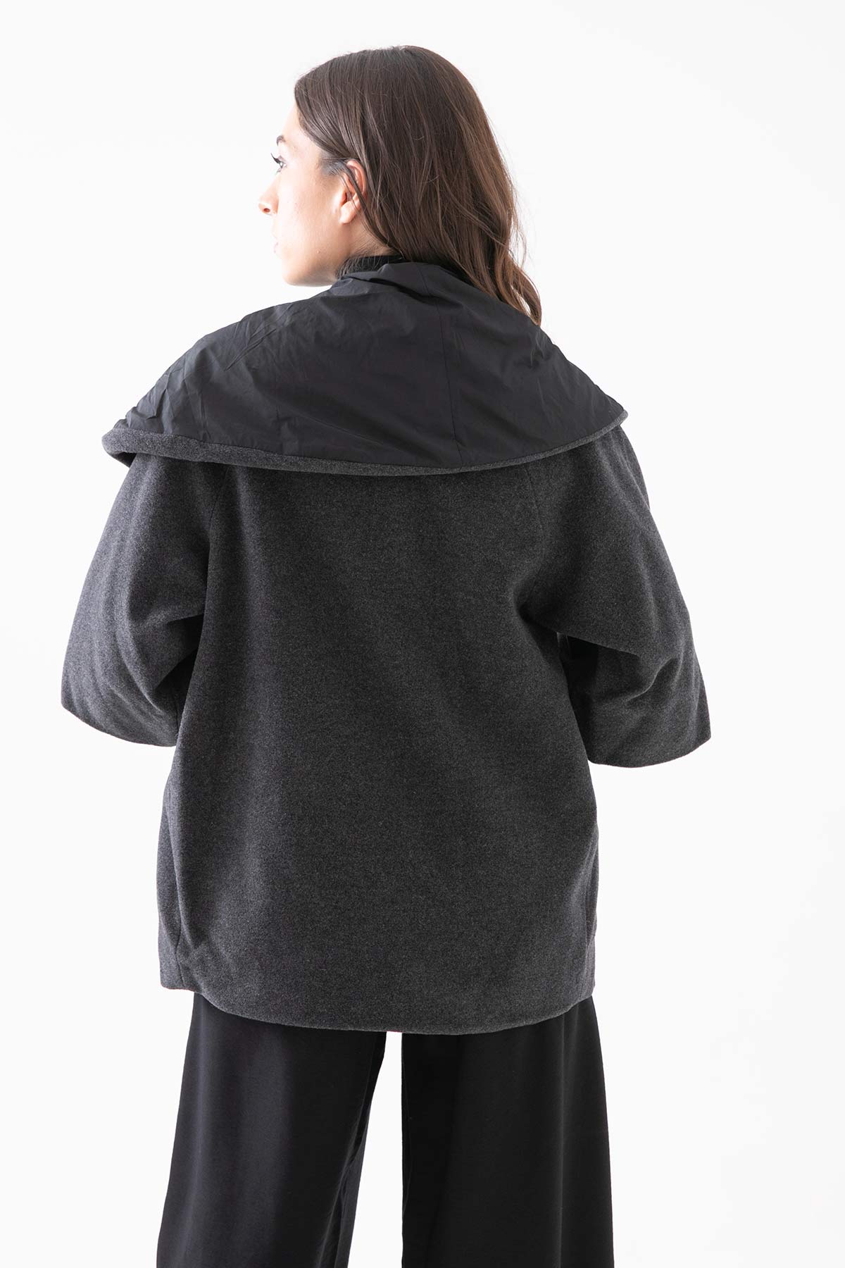 Crea Concept Asimetrik Fermuar Kabarık Yaka Yün Kaban-Libas Trendy Fashion Store