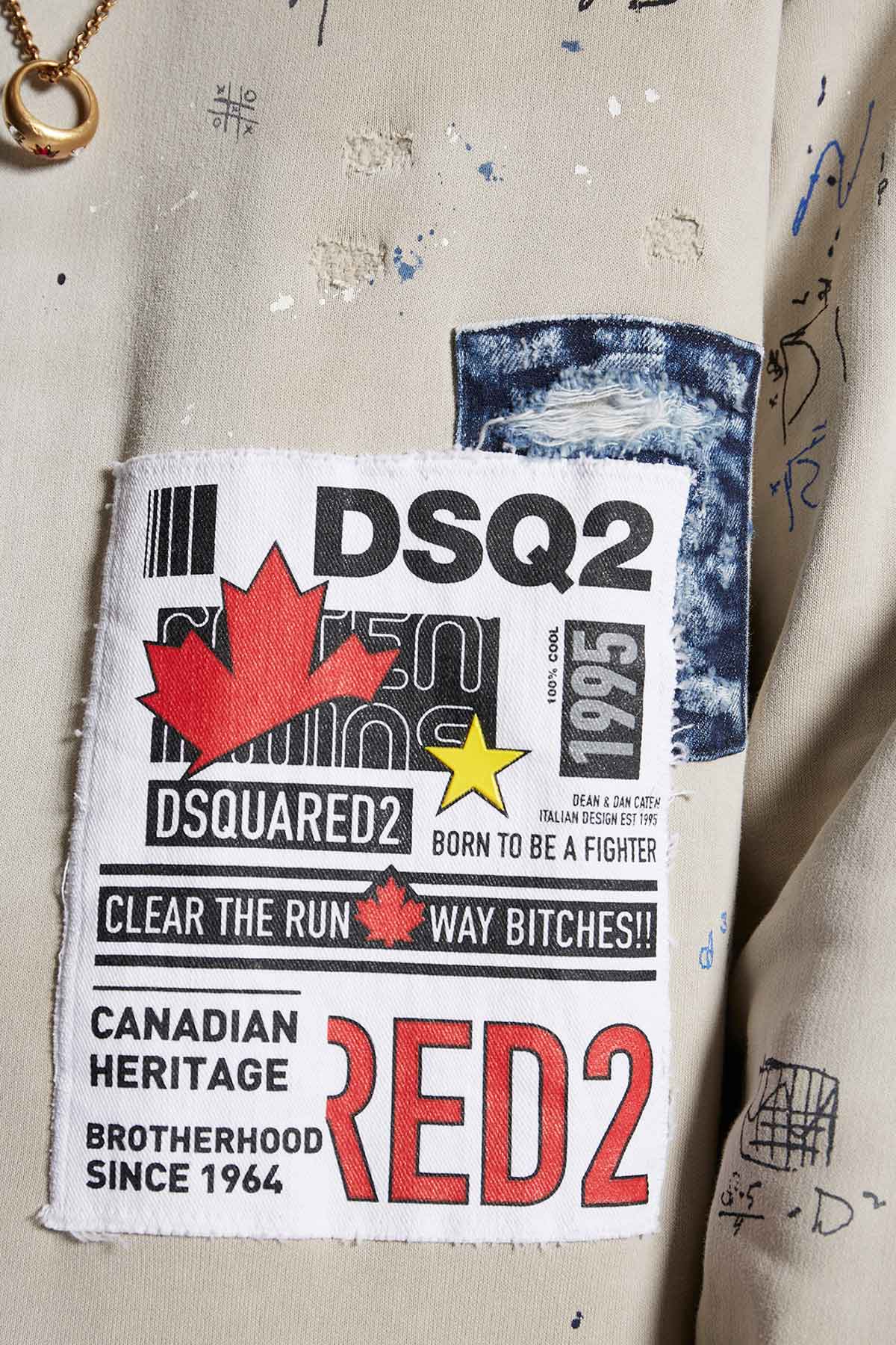 Dsquared Eskitme Detaylı Yuvarlak Yaka Sweatshirt-Libas Trendy Fashion Store