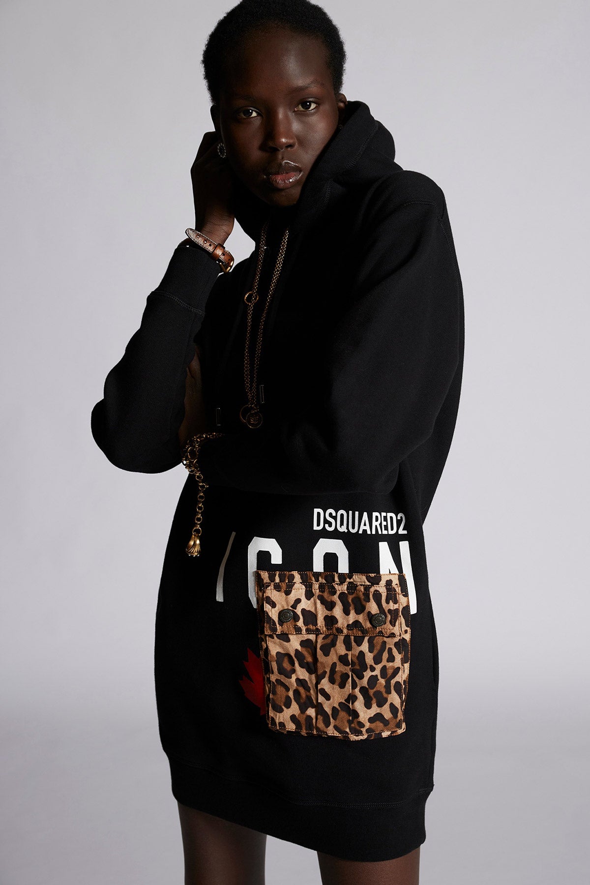 Dsquared Leopar Desen Cep Detaylı Sweatshirt Elbise-Libas Trendy Fashion Store