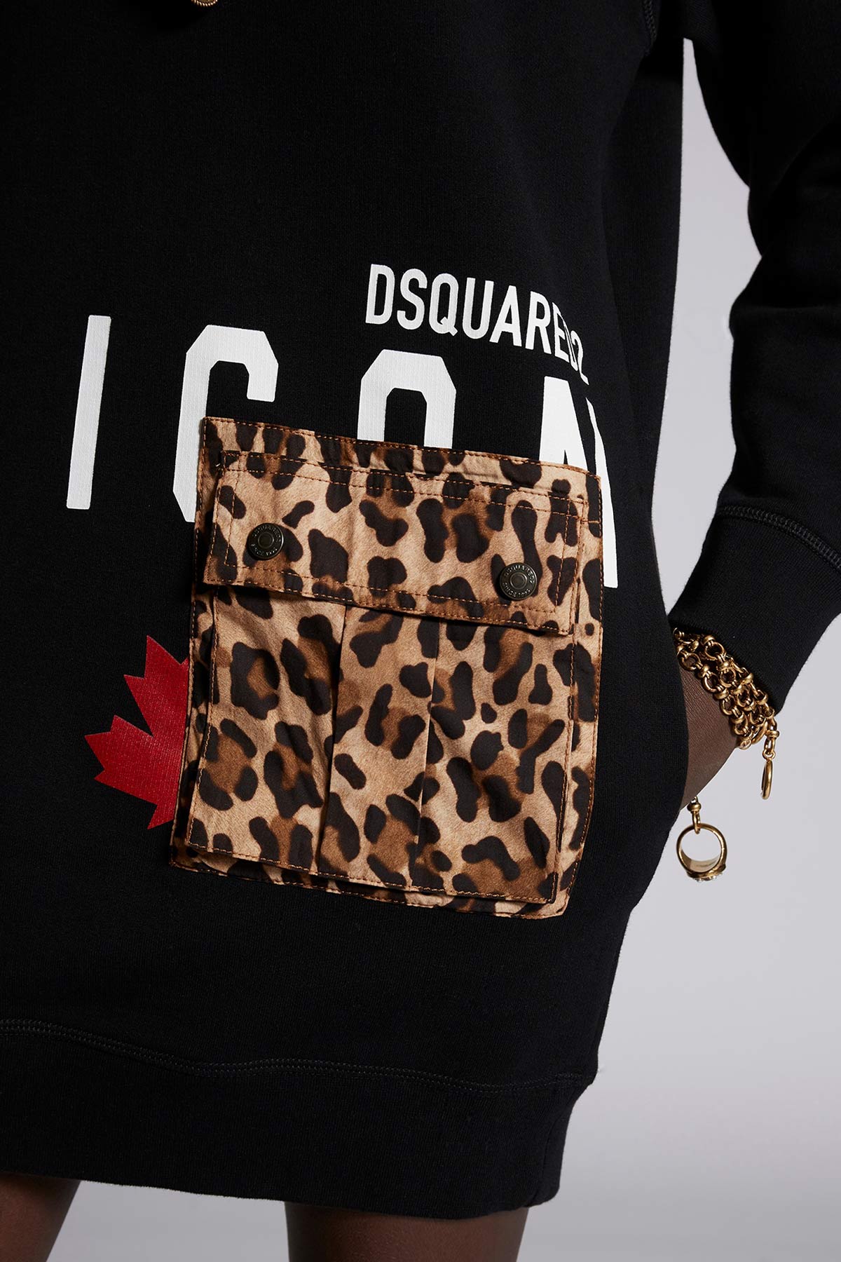 Dsquared Leopar Desen Cep Detaylı Sweatshirt Elbise-Libas Trendy Fashion Store